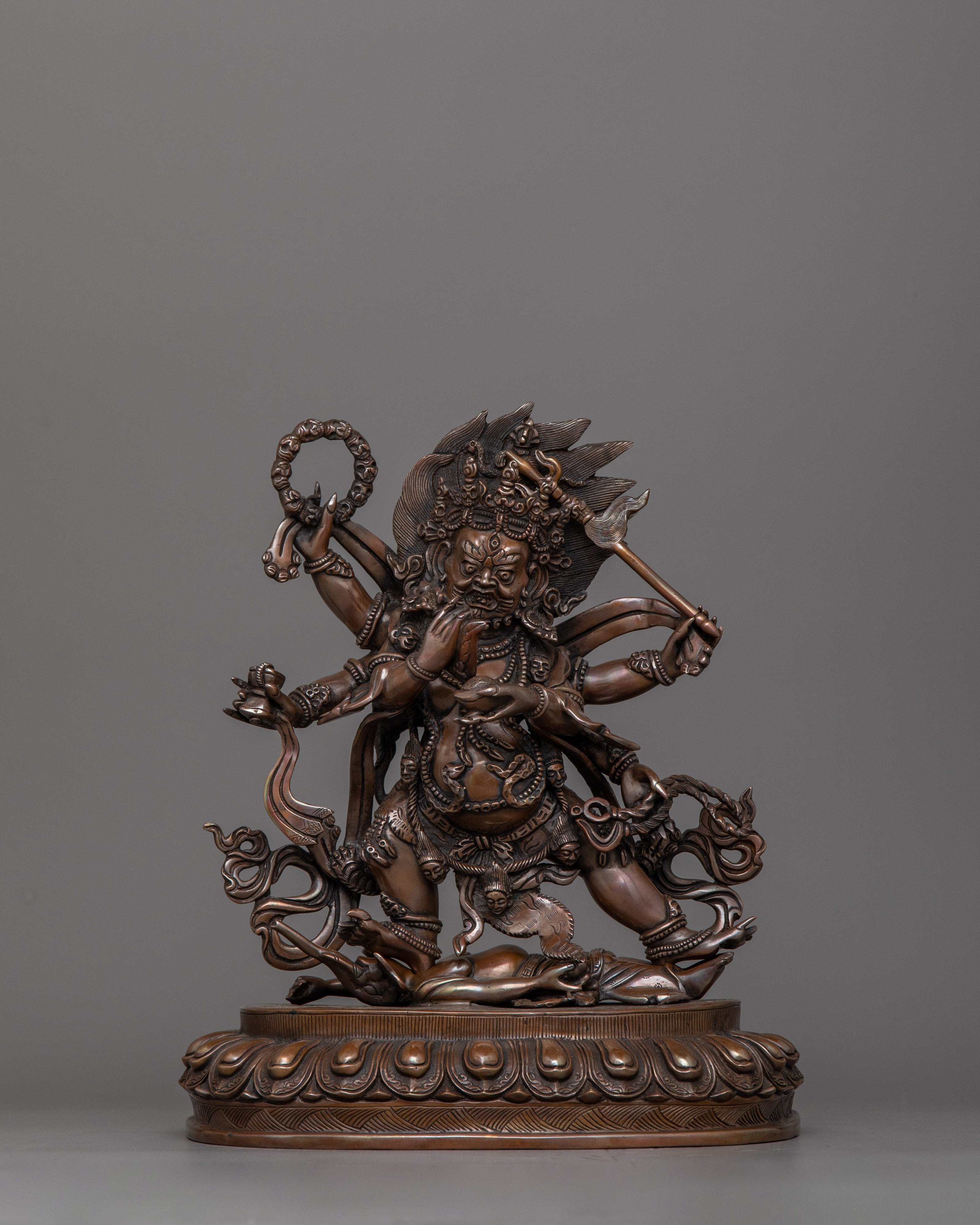Oxidized Six-Armed Mahakala Himalayan Statue | The Fierce Guardian for Spiritual Protection