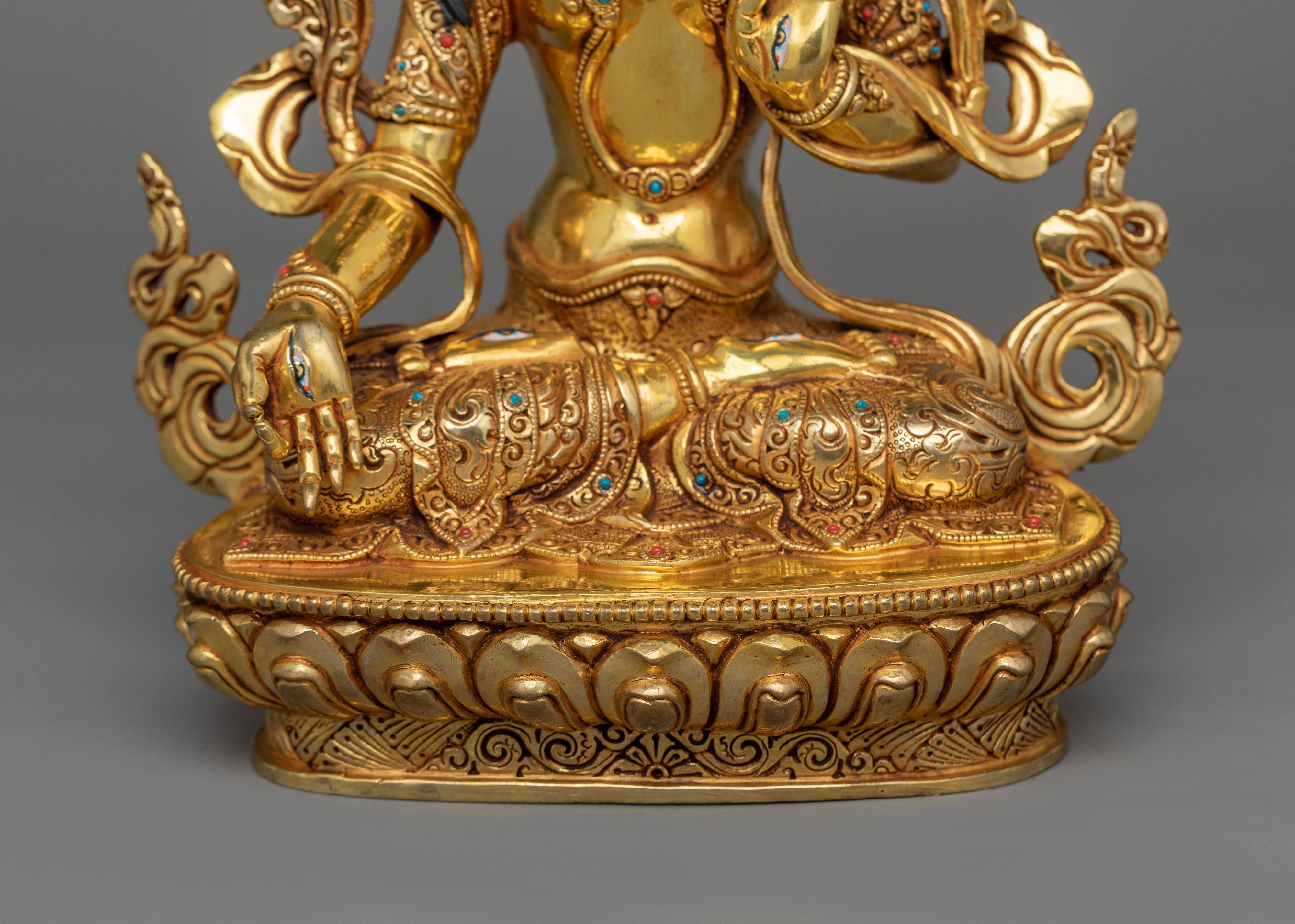 24K Gold Gilded White Tara Statue For Shrine | Symbol of Longevity and Enlightenment