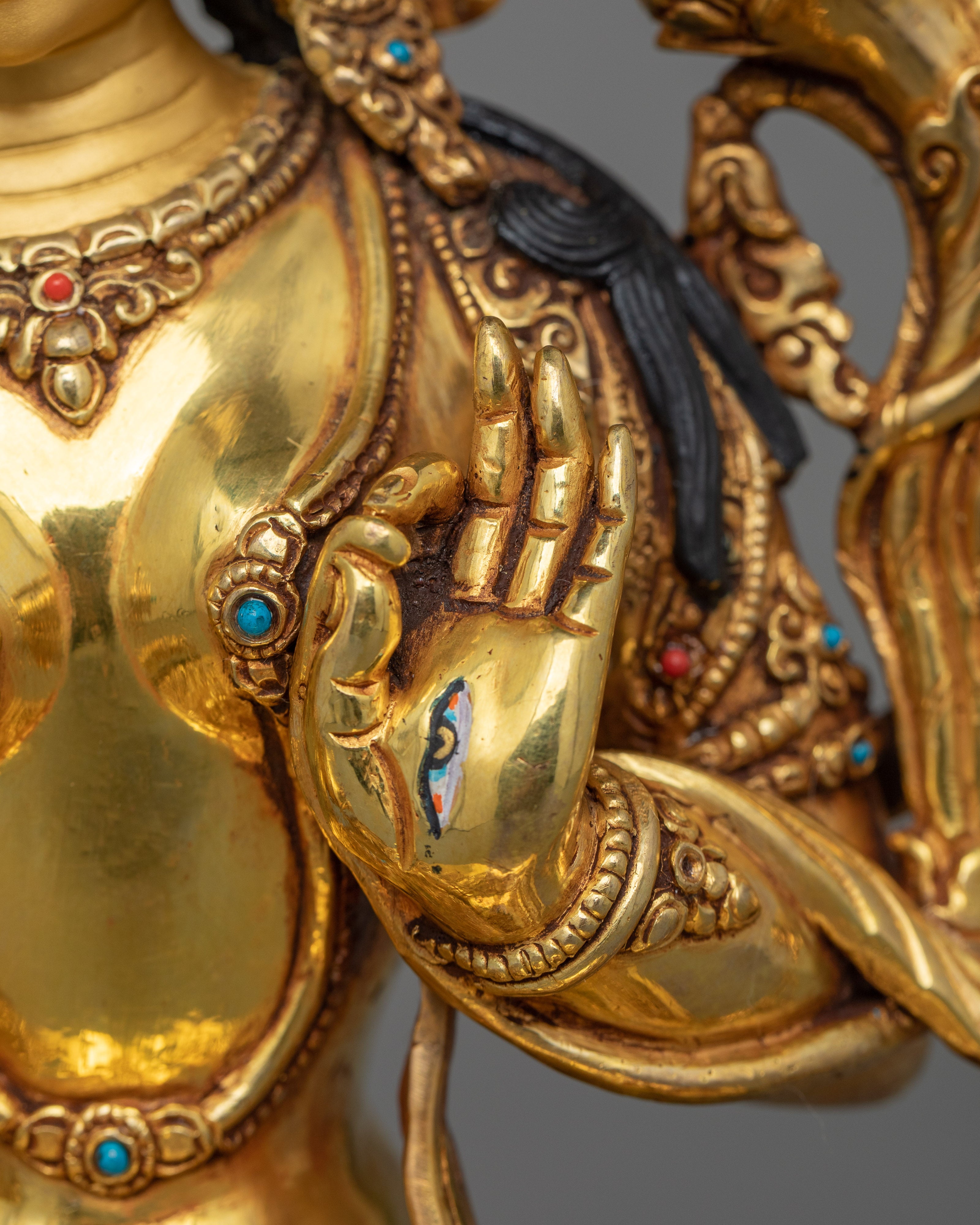 24K Gold Gilded White Tara Statue For Shrine | Symbol of Longevity and Enlightenment