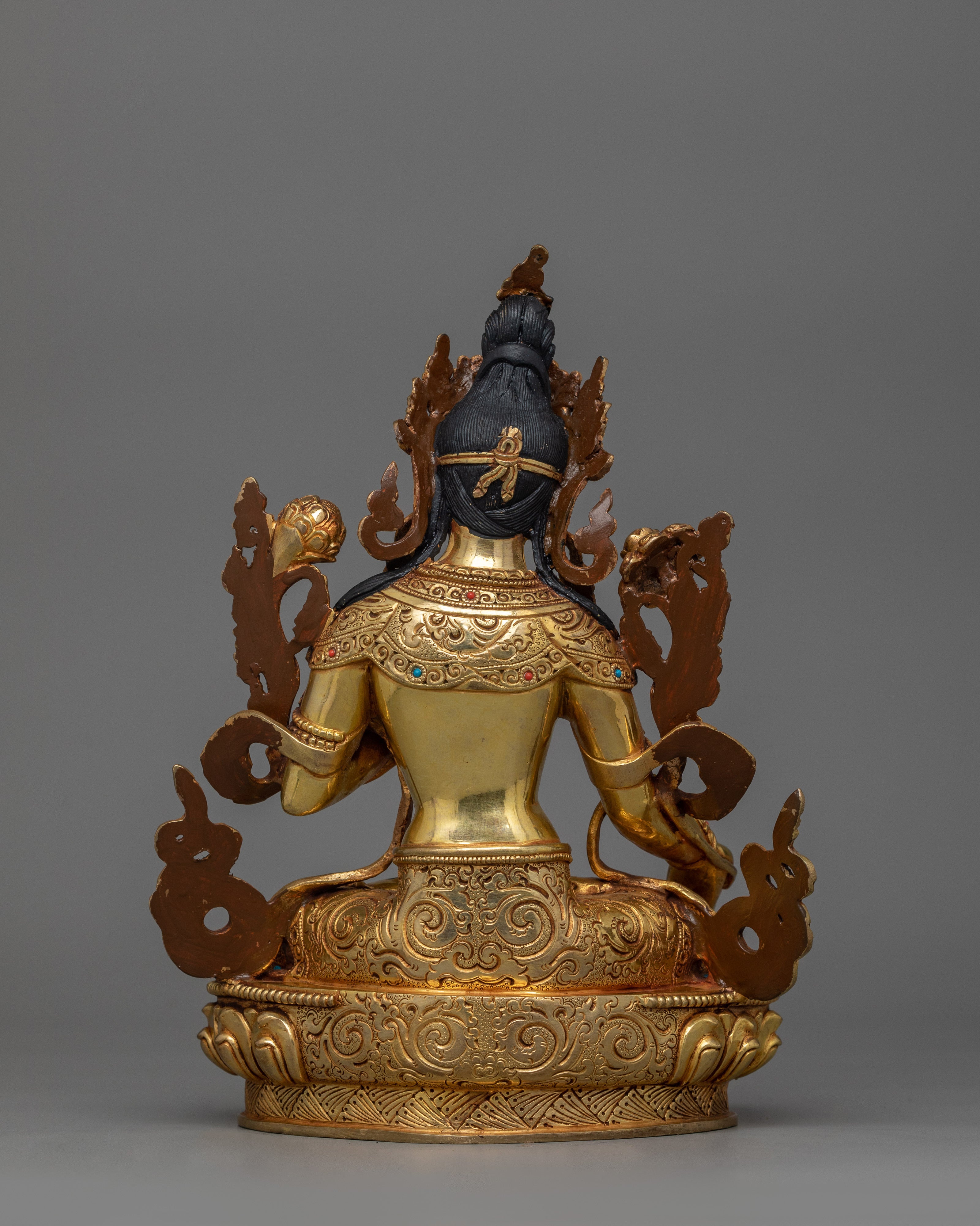 24K Gold Gilded White Tara Statue For Shrine | Symbol of Longevity and Enlightenment