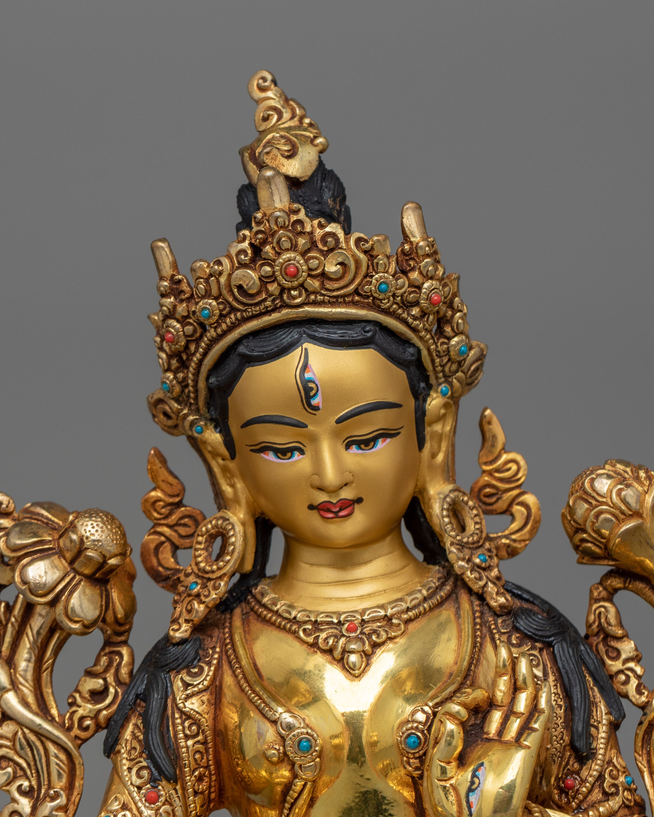24K Gold Gilded White Tara Statue For Shrine | Symbol of Longevity and Enlightenment