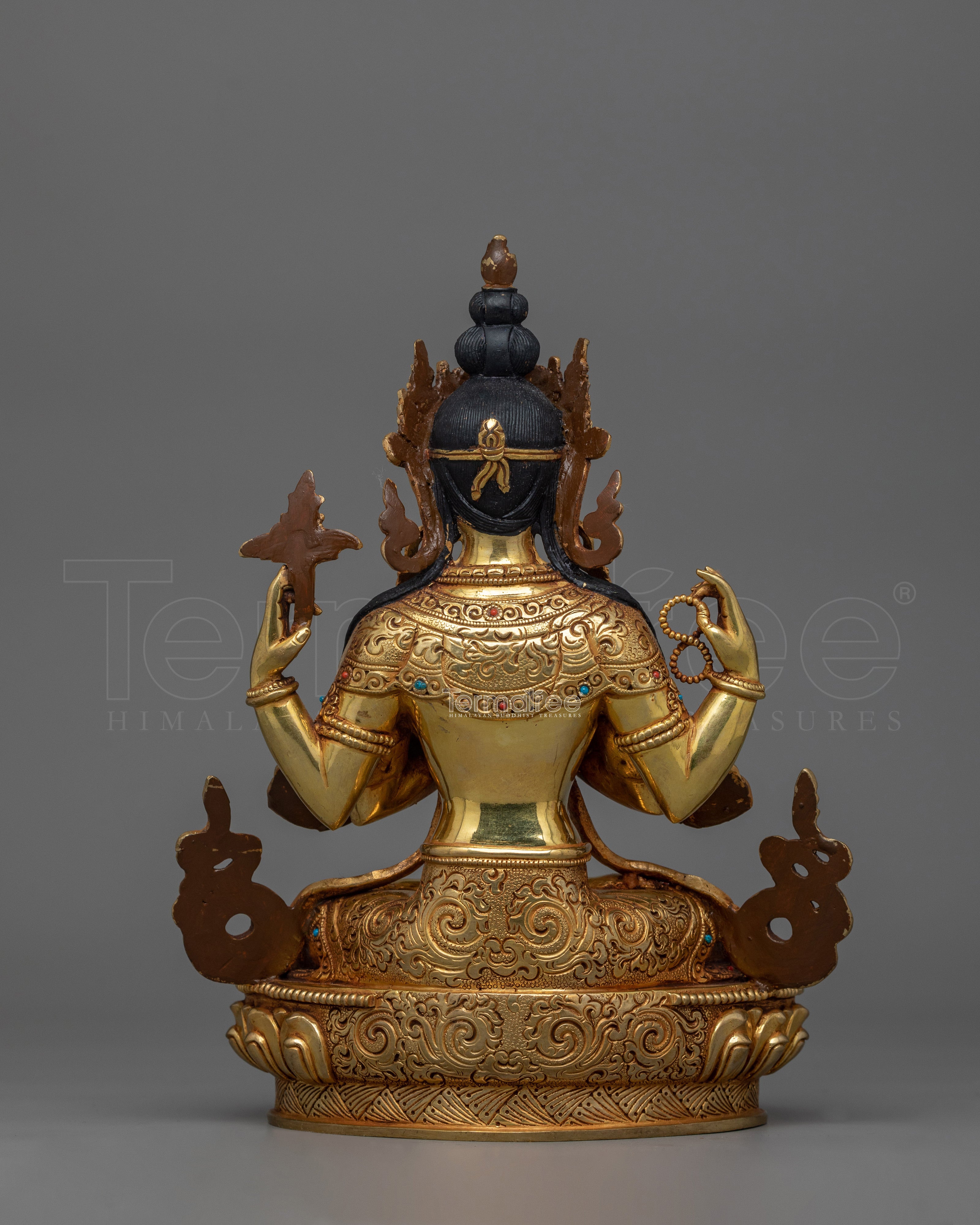 24K Gold Gilded Four Armed Chenrezig Figurine | The Bodhisattva of Compassion