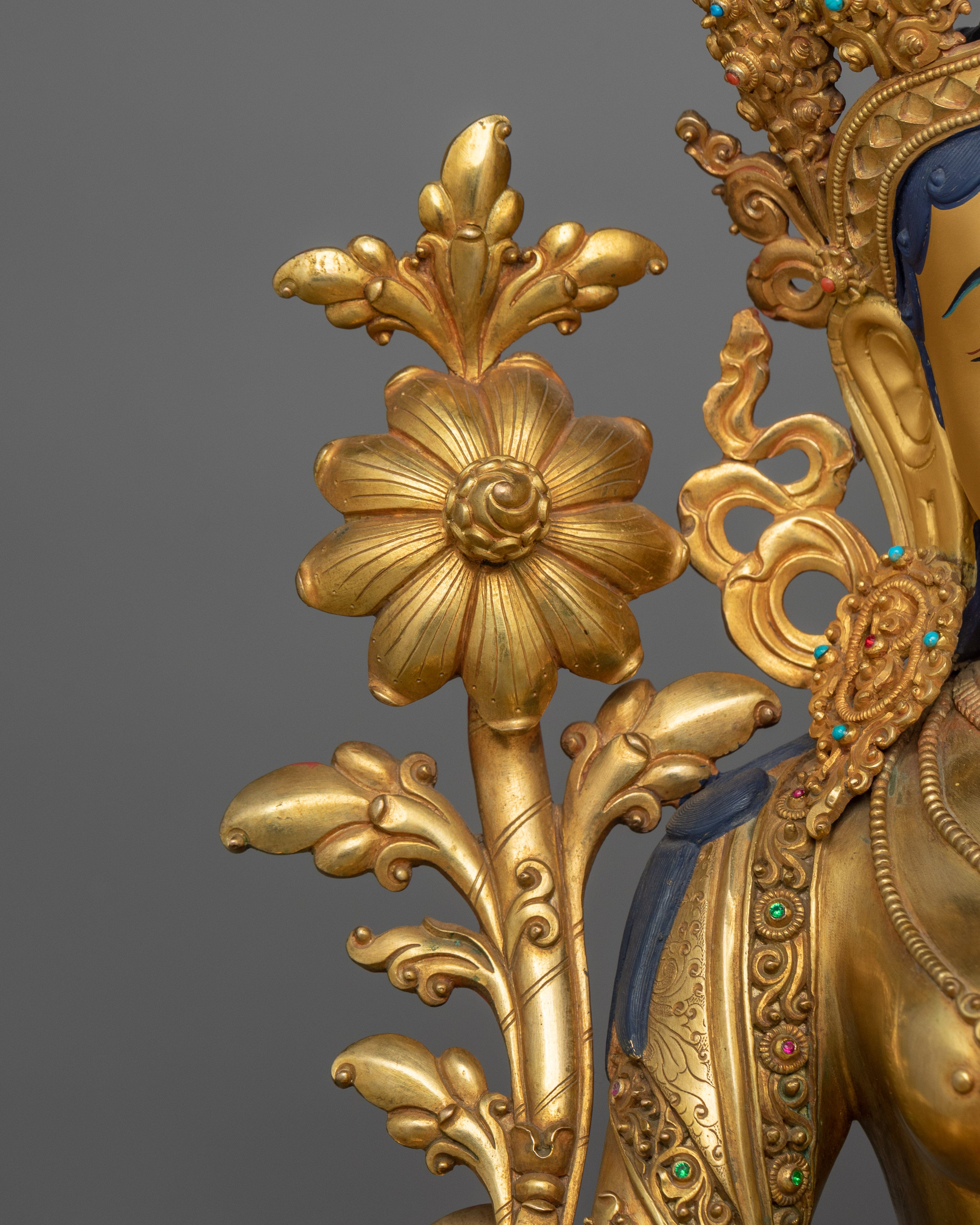 Green Tara Holding a Lotus of Compassion Figurine | Tibetan Green Tara Goddess Statue