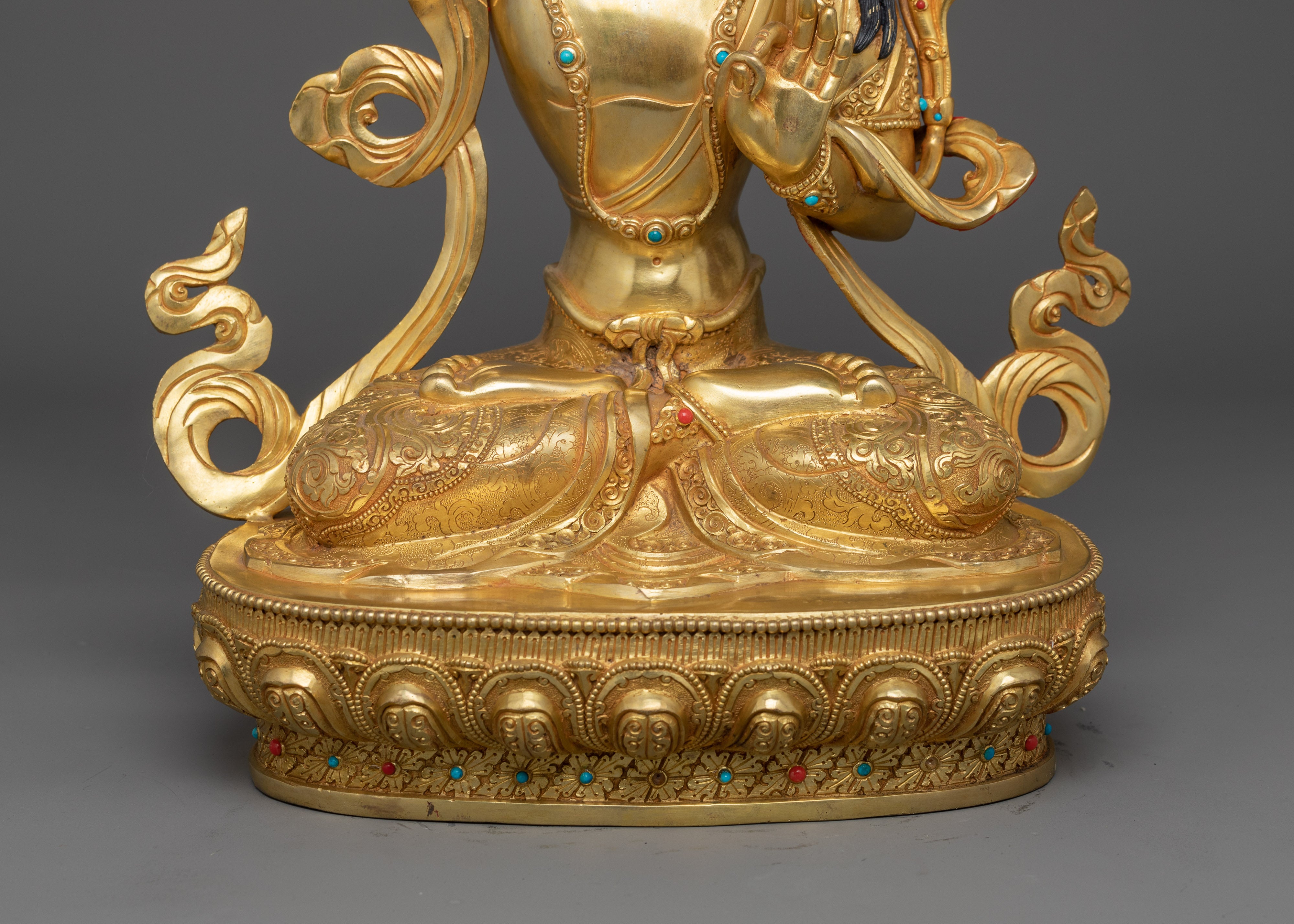 24K Gold-Gilded Statue of Manjushri with Wisdom Sword | Enlightened Deity Figurine