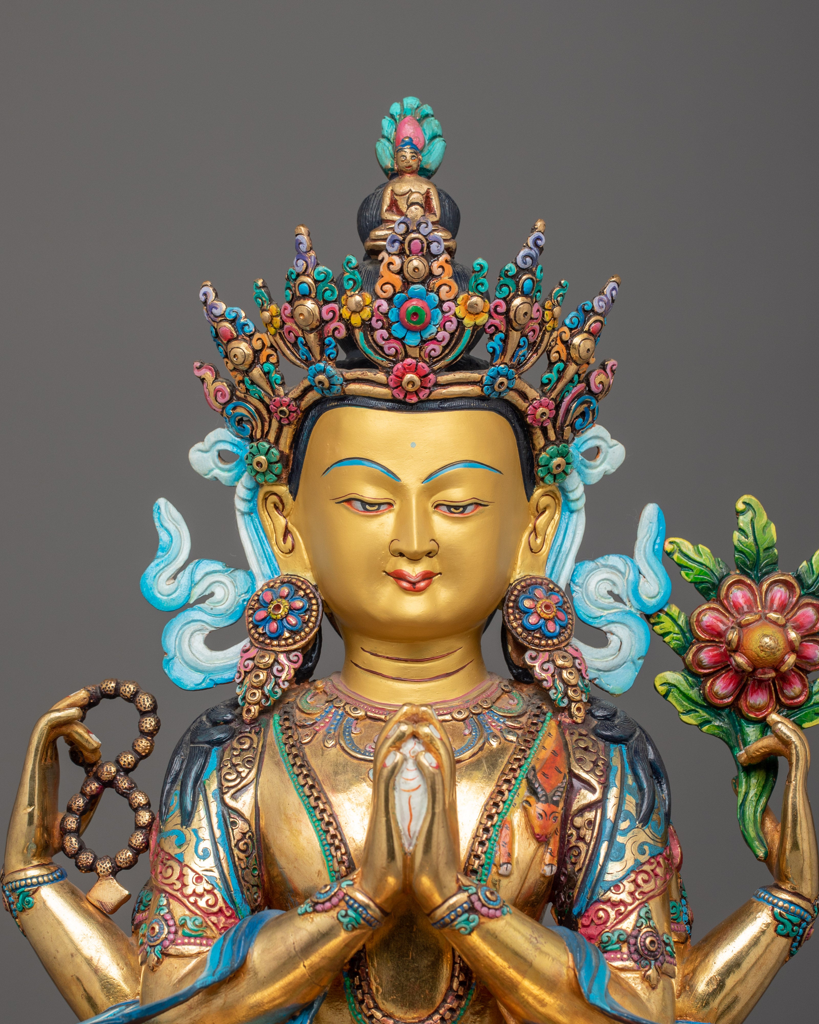 Chenrezig Four-Armed Form Figurine | Compassion and Meditation Decor