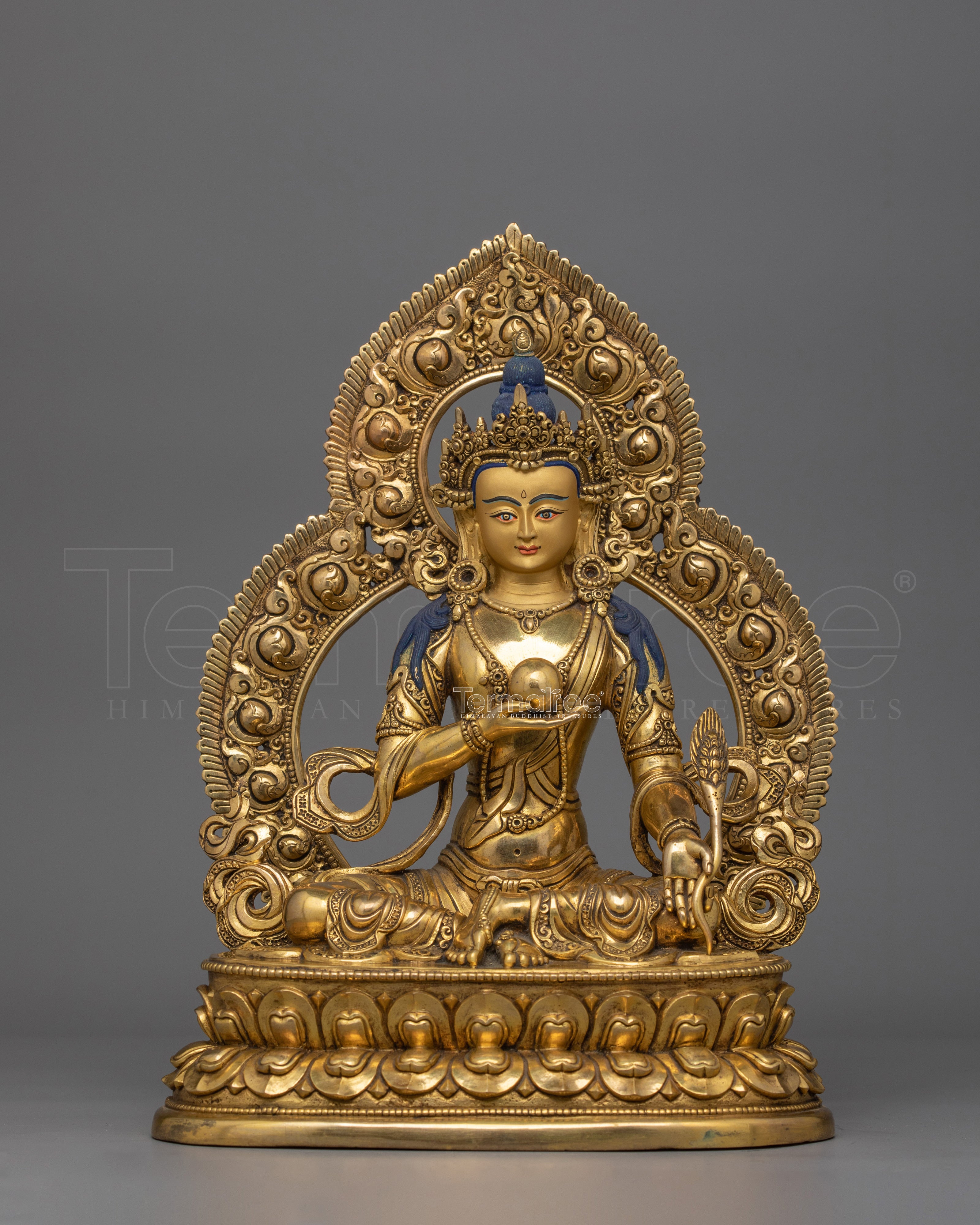 Religious Deity Kshitigarbha Statue | 24K Gold Gilded Copper Artwork