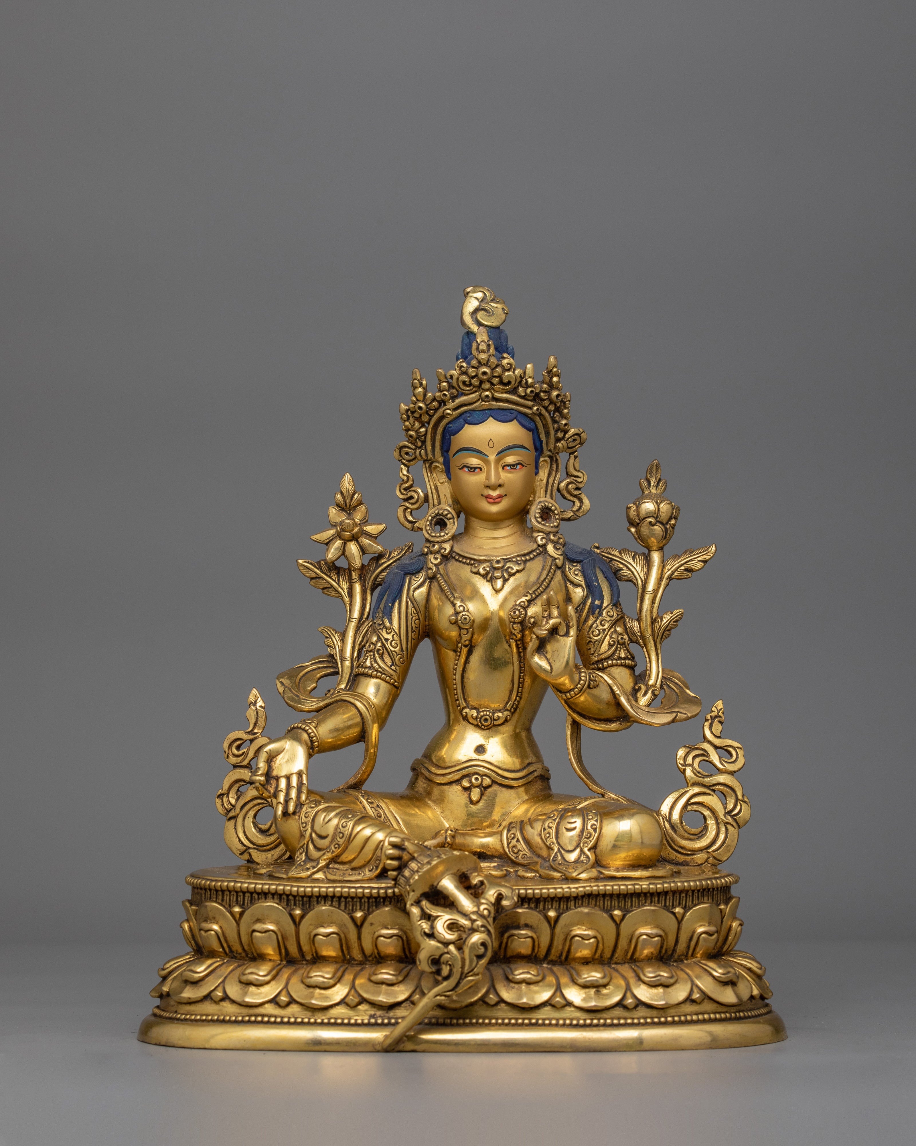 11 Inch Green Tara Buddhist Goddess Statue | Syamatara Goddess of Swift Protection