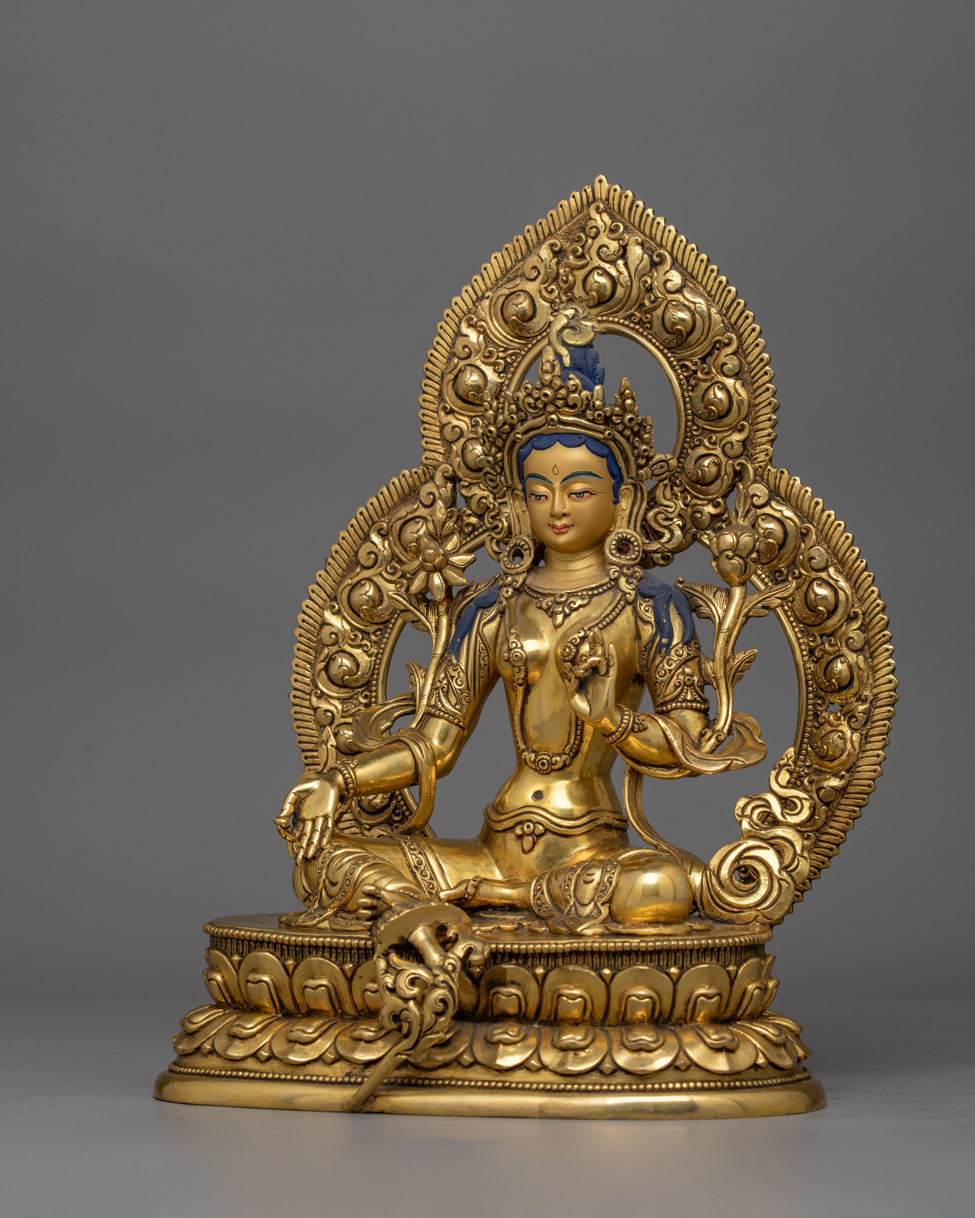 11 Inch Green Tara Buddhist Goddess Statue | Syamatara Goddess of Swift Protection