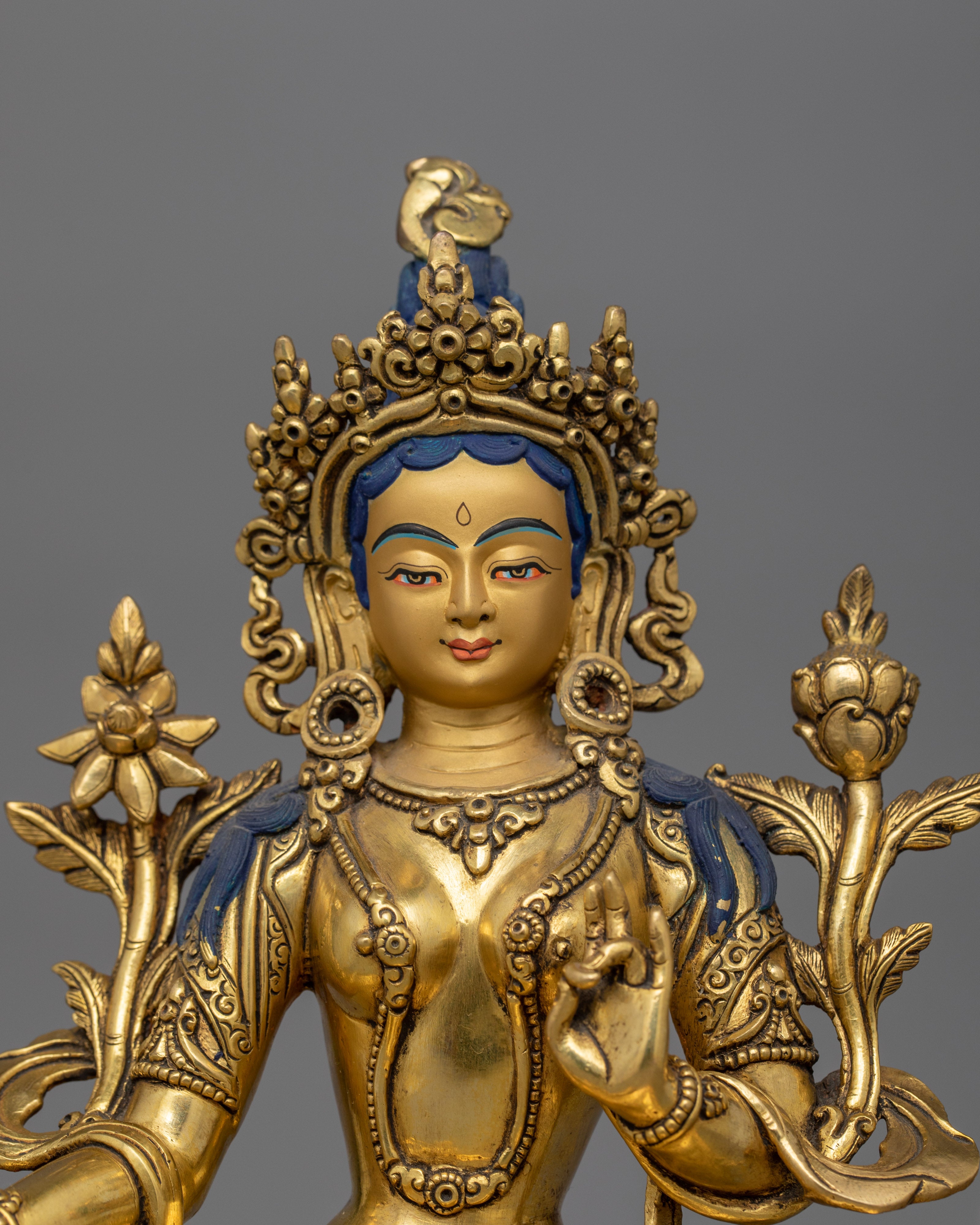 11 Inch Green Tara Buddhist Goddess Statue | Syamatara Goddess of Swift Protection