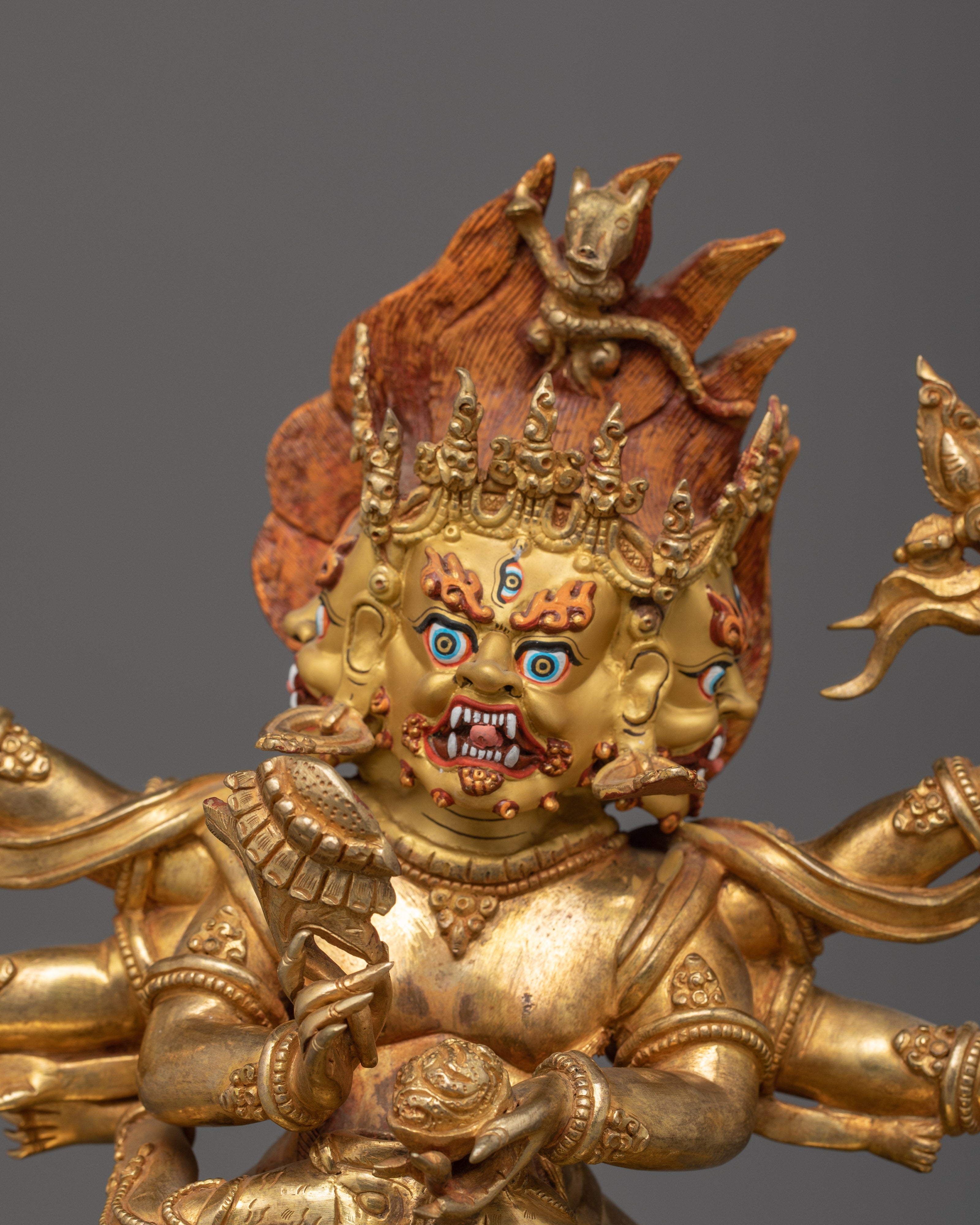 24K Gold Gilded Hayagriva Sculpture | Handcrafted Wrathful Protector Figurine