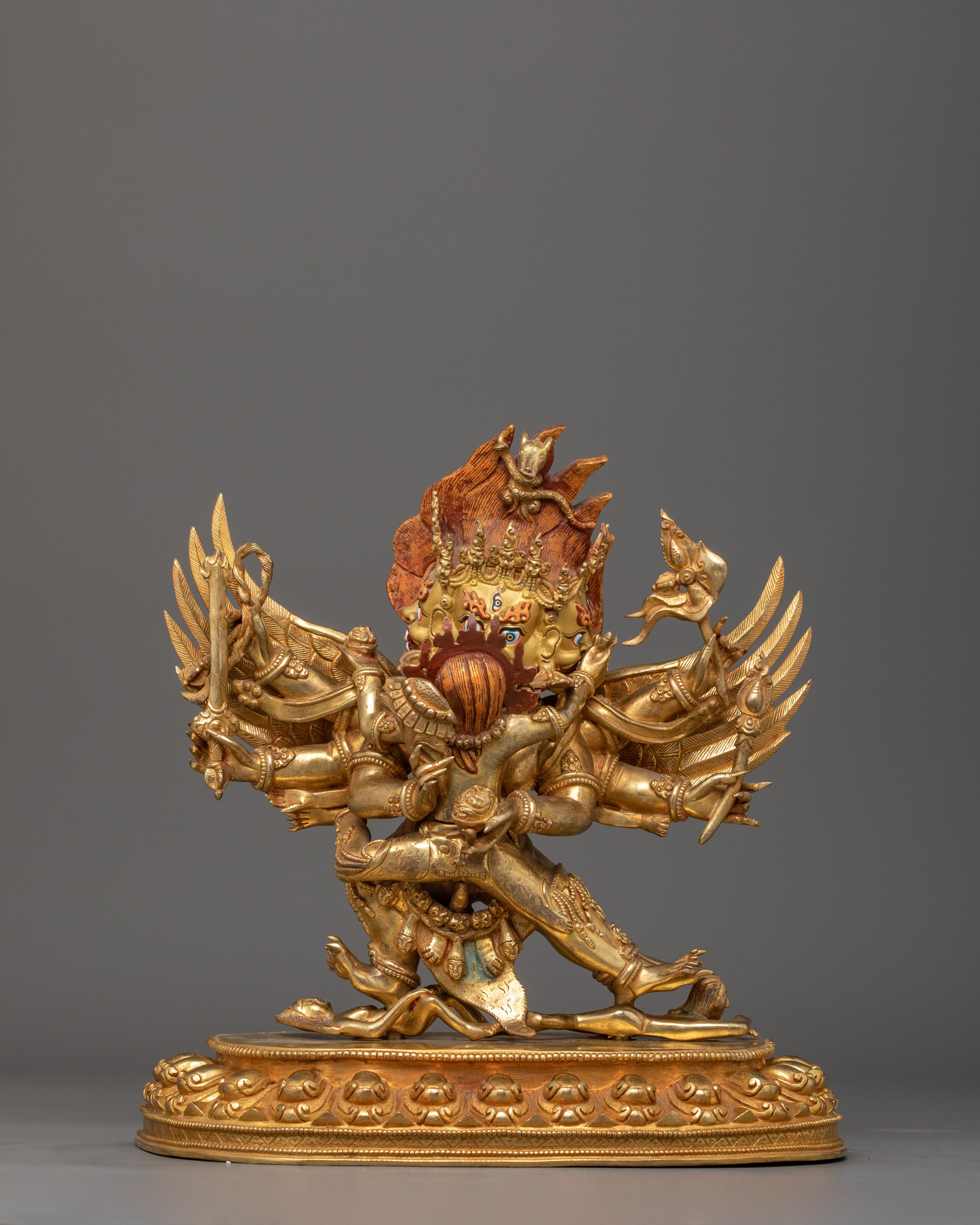 24K Gold Gilded Hayagriva Sculpture | Handcrafted Wrathful Protector Figurine
