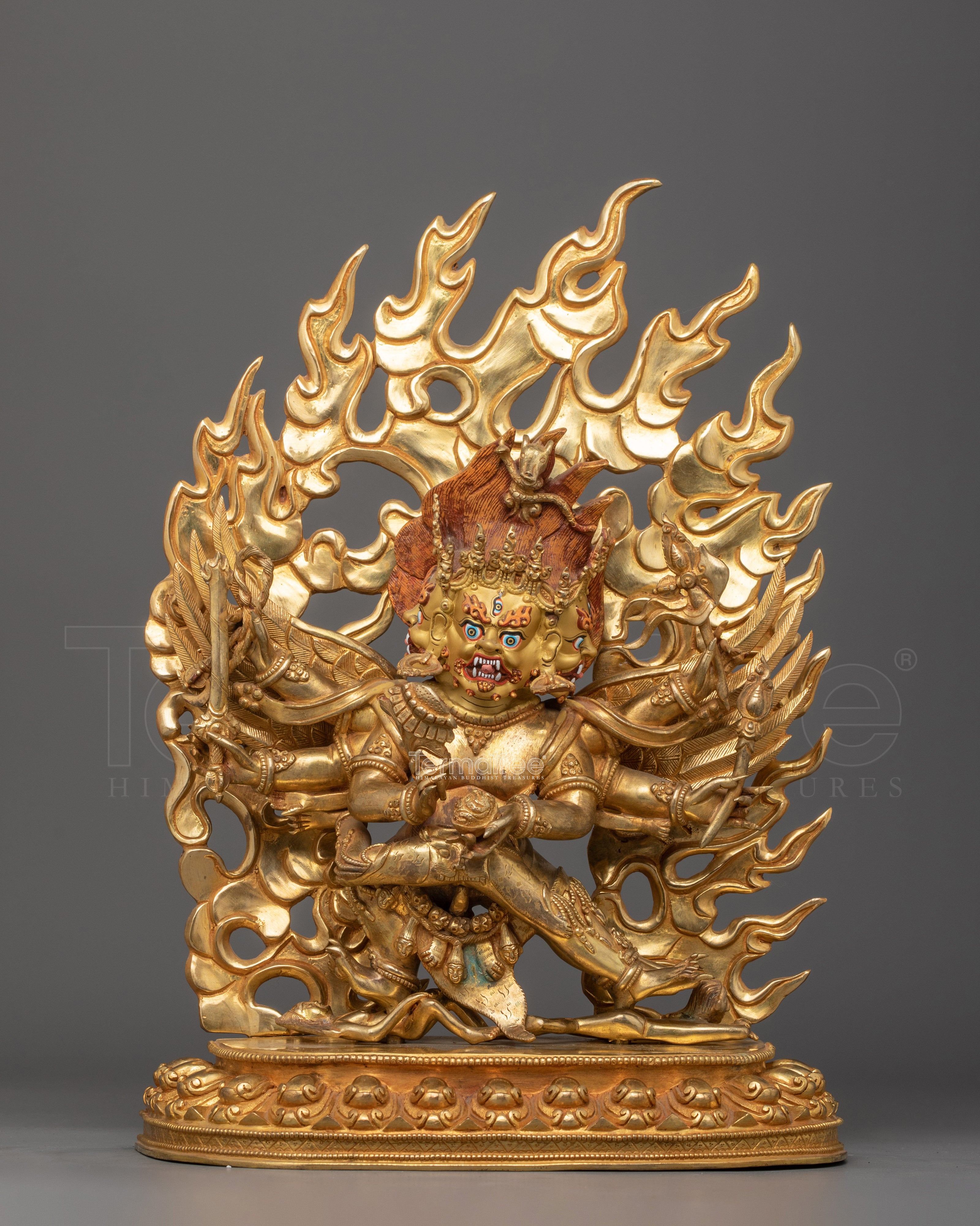 24K Gold Gilded Hayagriva Sculpture | Handcrafted Wrathful Protector Figurine