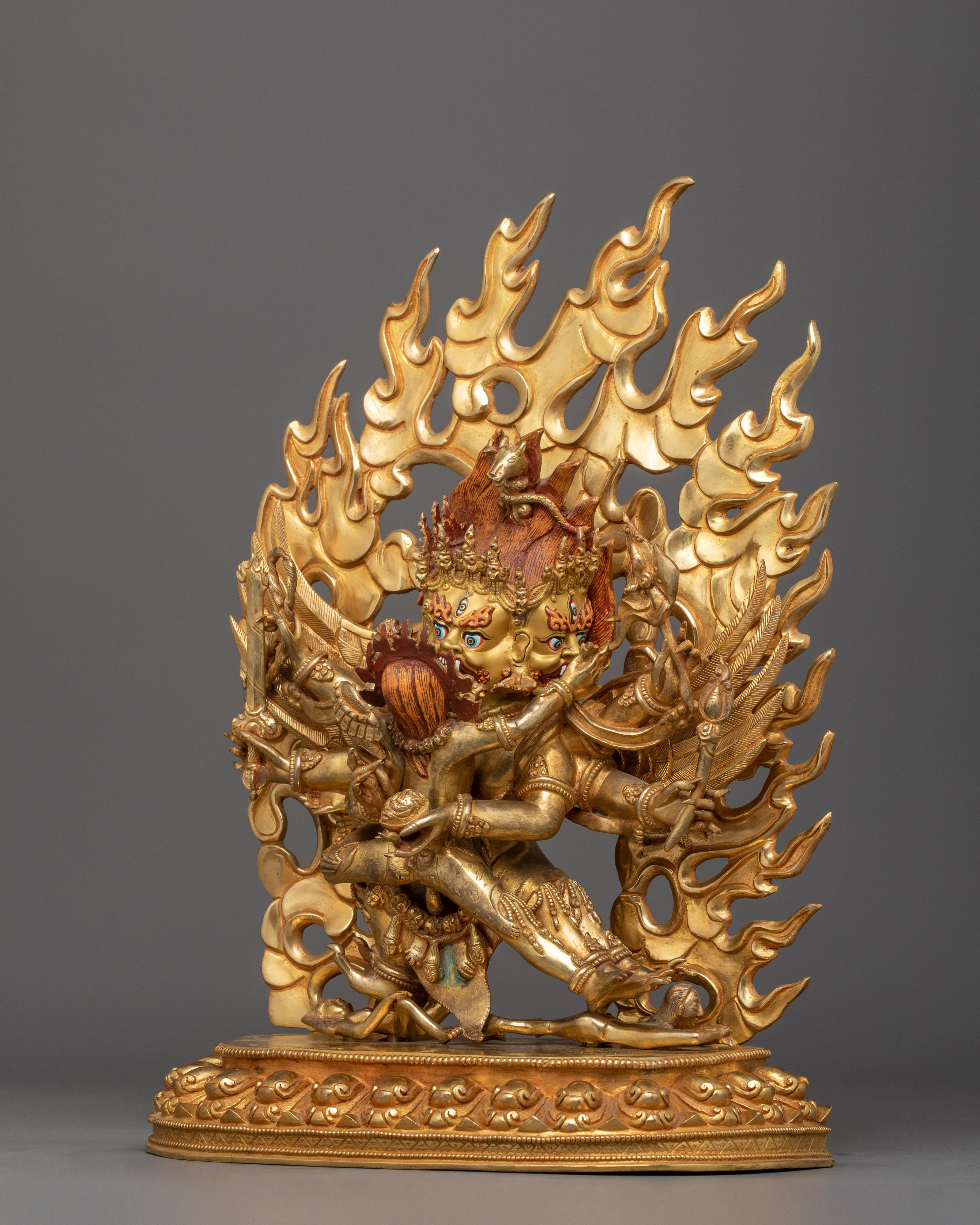24K Gold Gilded Hayagriva Sculpture | Handcrafted Wrathful Protector Figurine