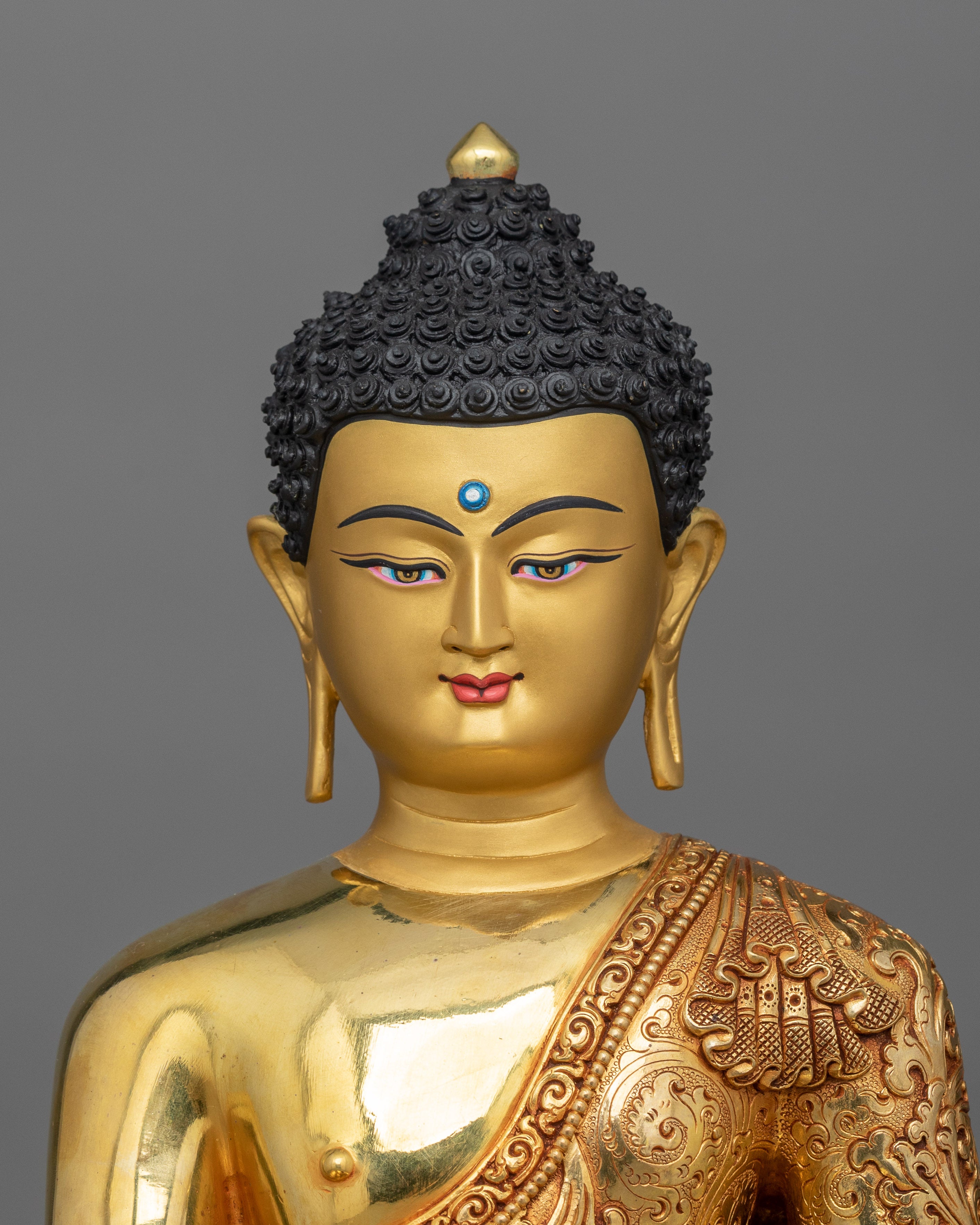 15.7 Inch Shakyamuni Buddha Statue | Handmade 24k Gold Gilded The Enlightened Sage