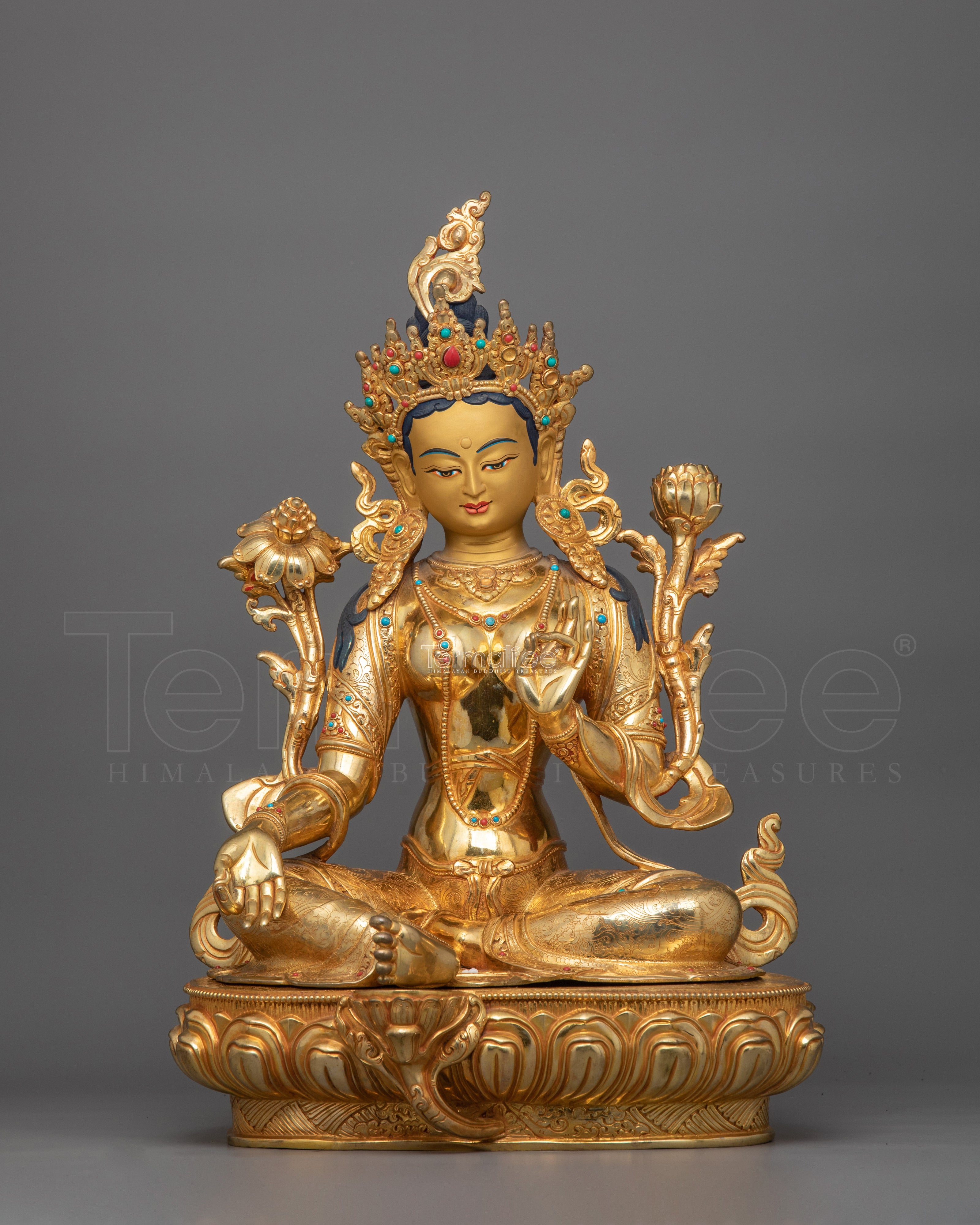 24K Gold Gilded Syamatara Statue | Goddess Green Tara Statue