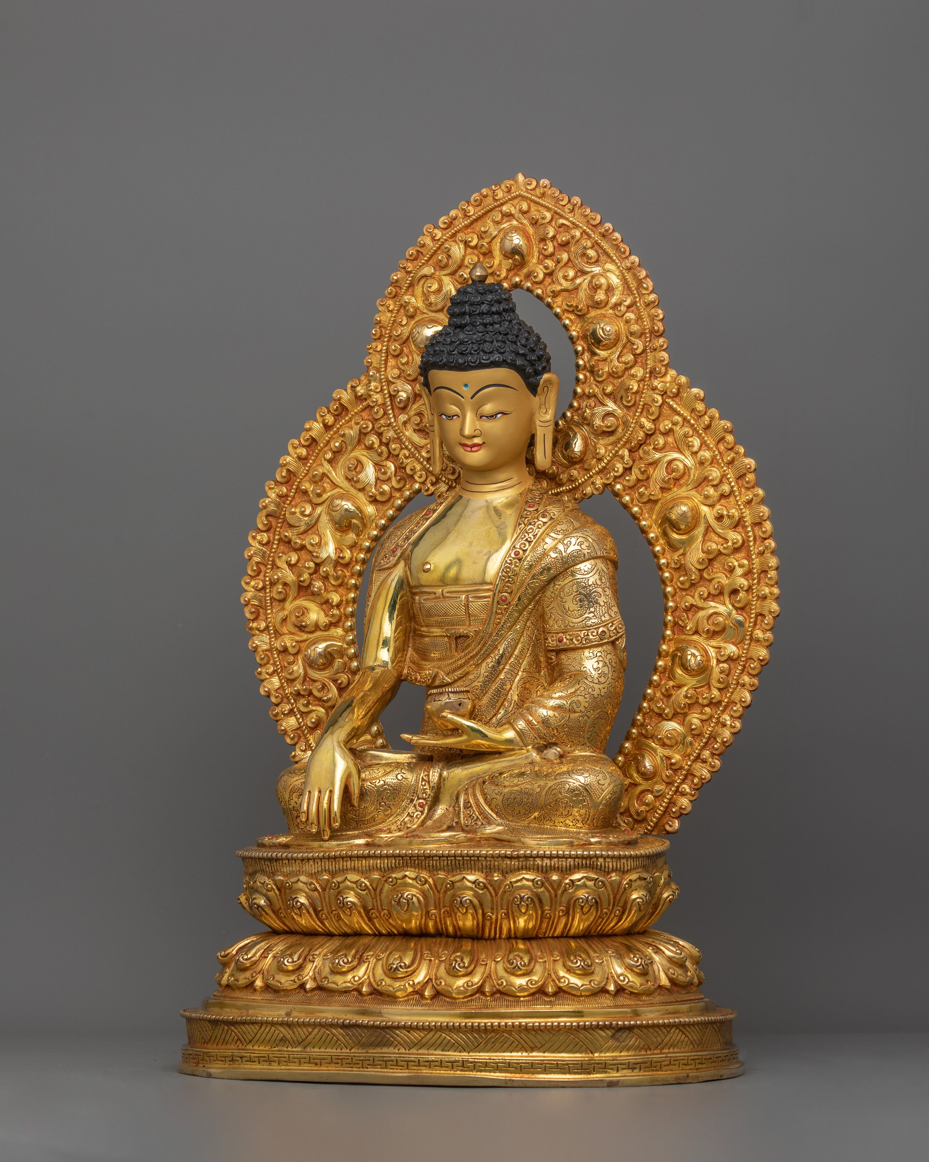 Handmade Peaceful Buddha Shakyamuni | 24K Gold Gilded Sculpture