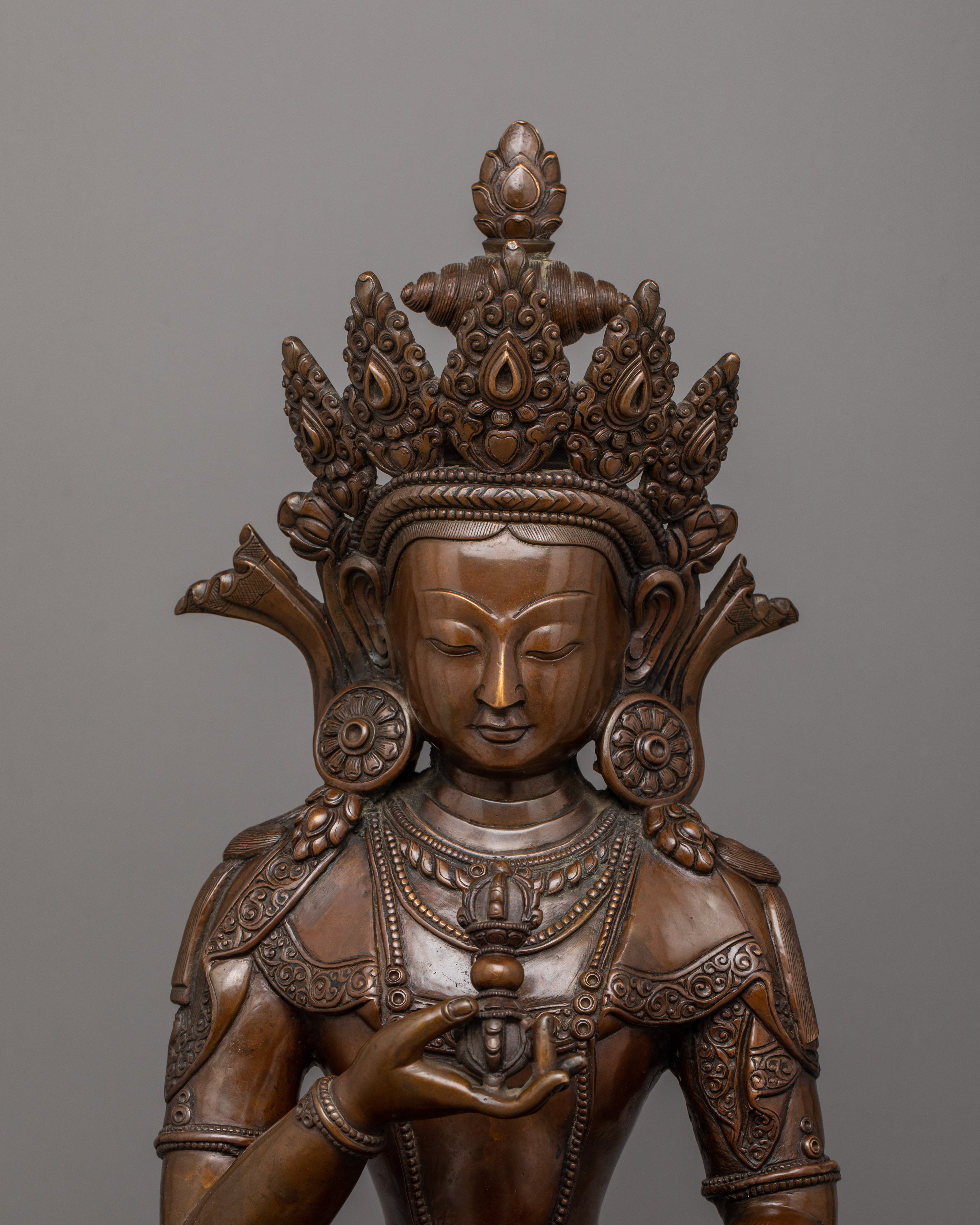 Hand-Sculpted Dorje Sempa Oxidized Statue | Traditional Copper Artwork of Nepal