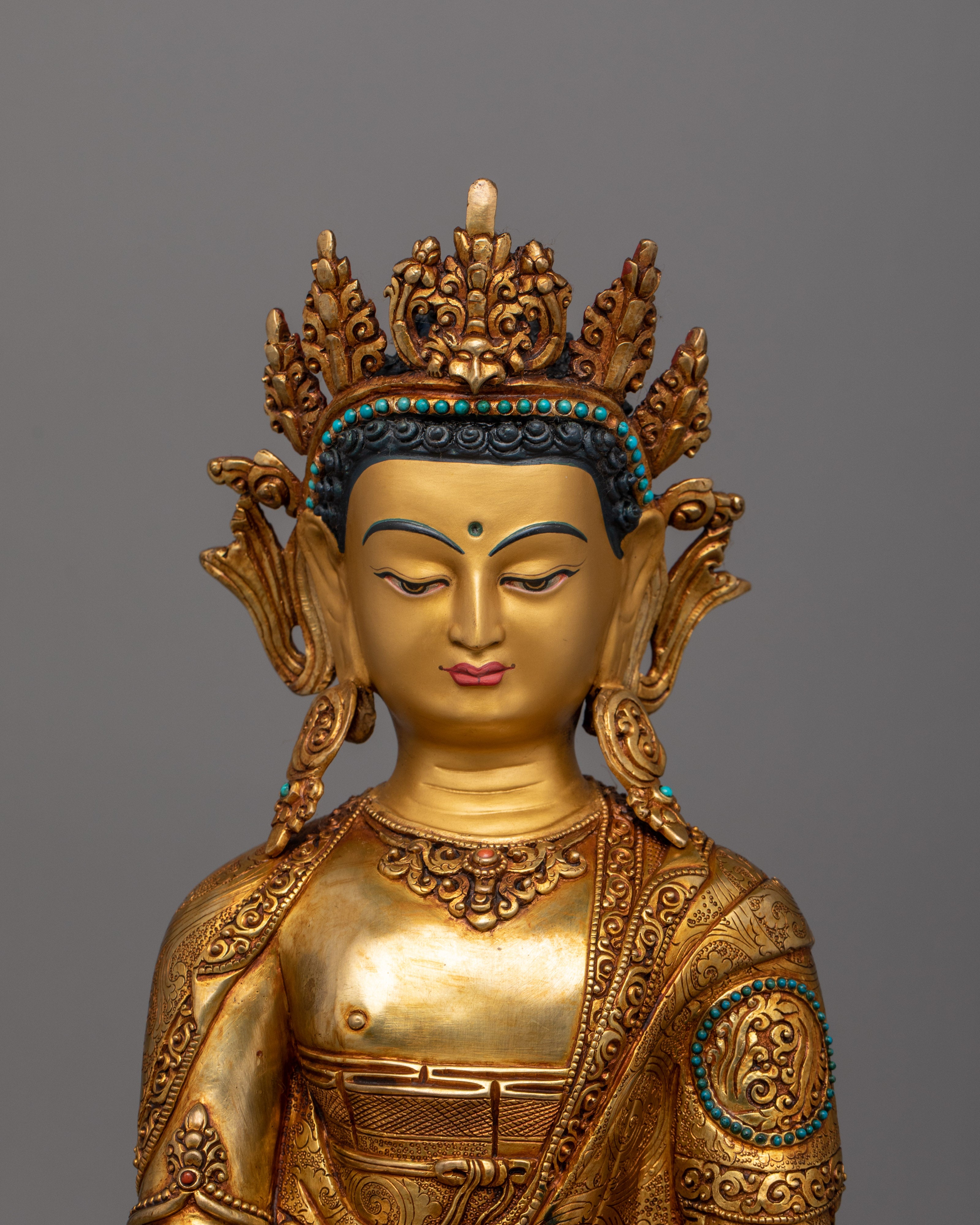Crown Enlightened Namo Shakyamuni Buddha Statue | Fine Himalayan Asian Artwork