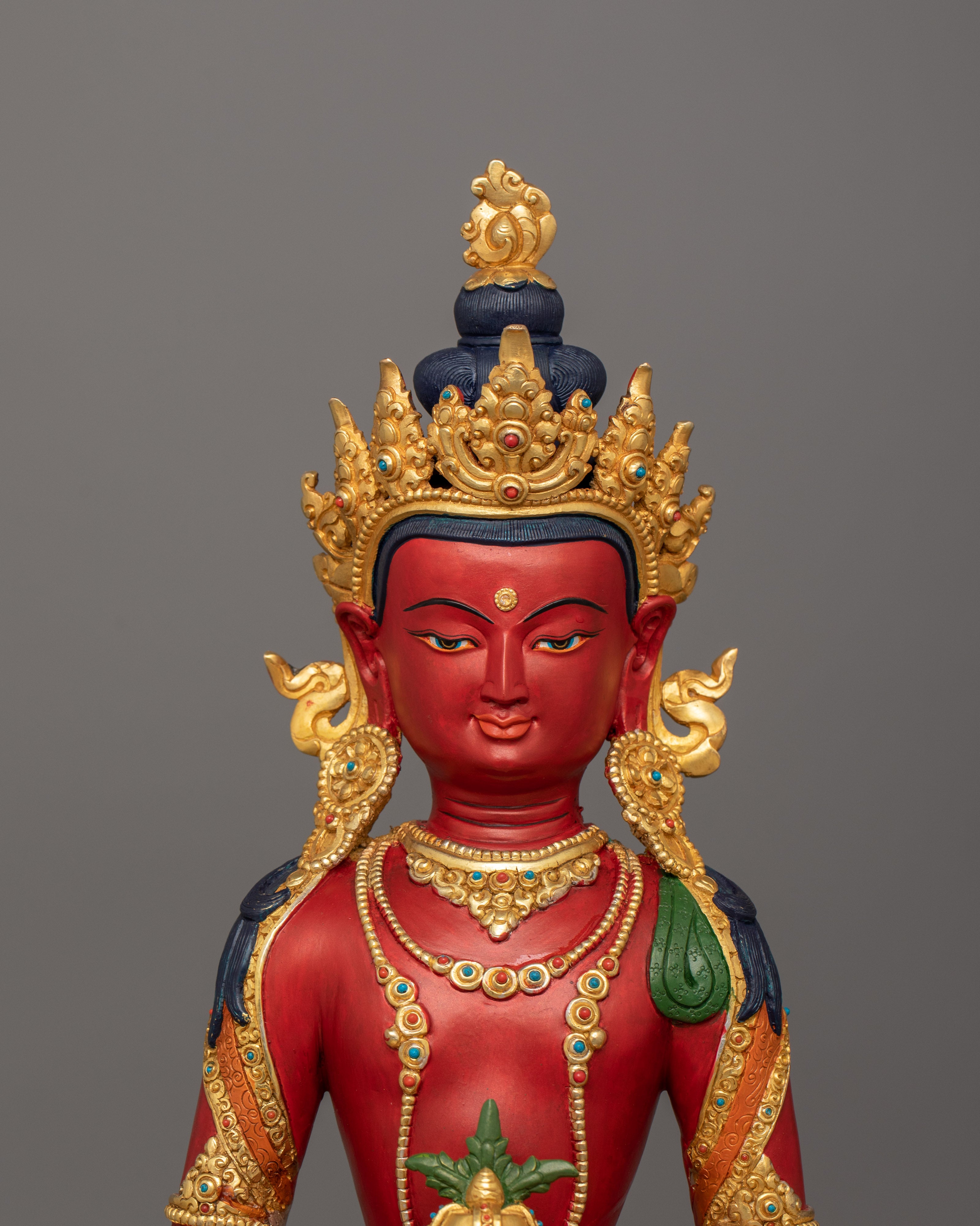 Tibetan Handcrafted Amitayus Statue | Amitayus Buddha Holding Vase of Immortality
