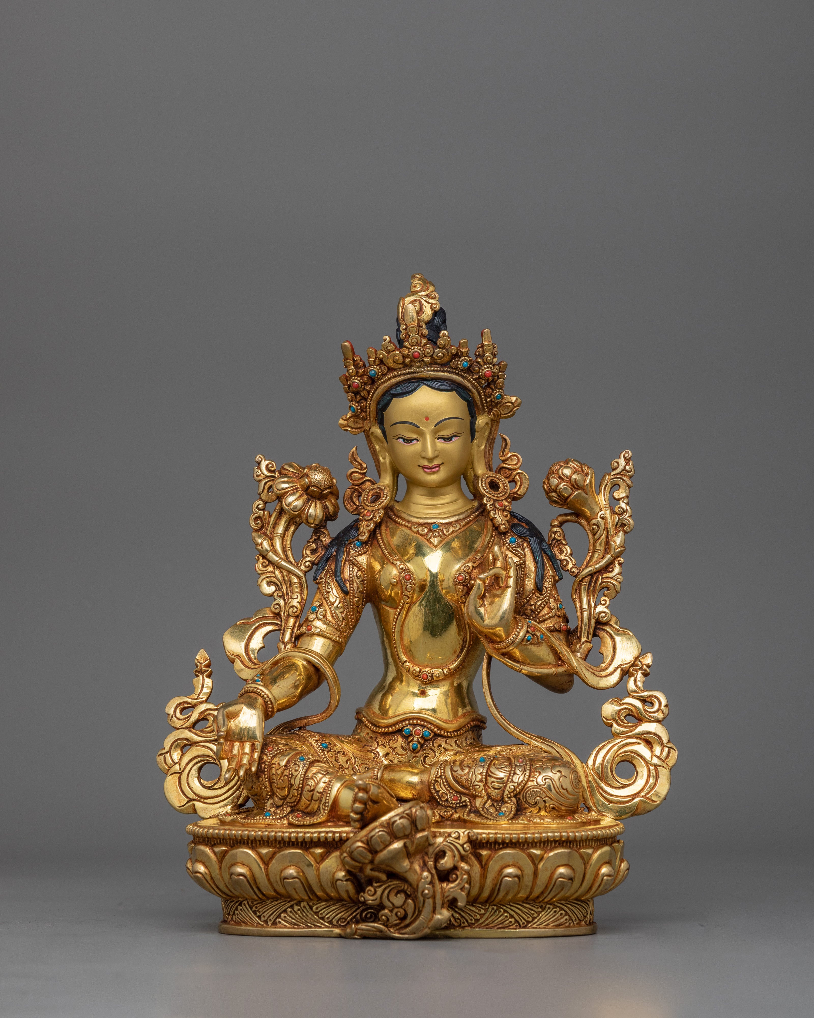 Handmade Statue of Syamatara Goddess of Swift Protection | Green Tara Figurine