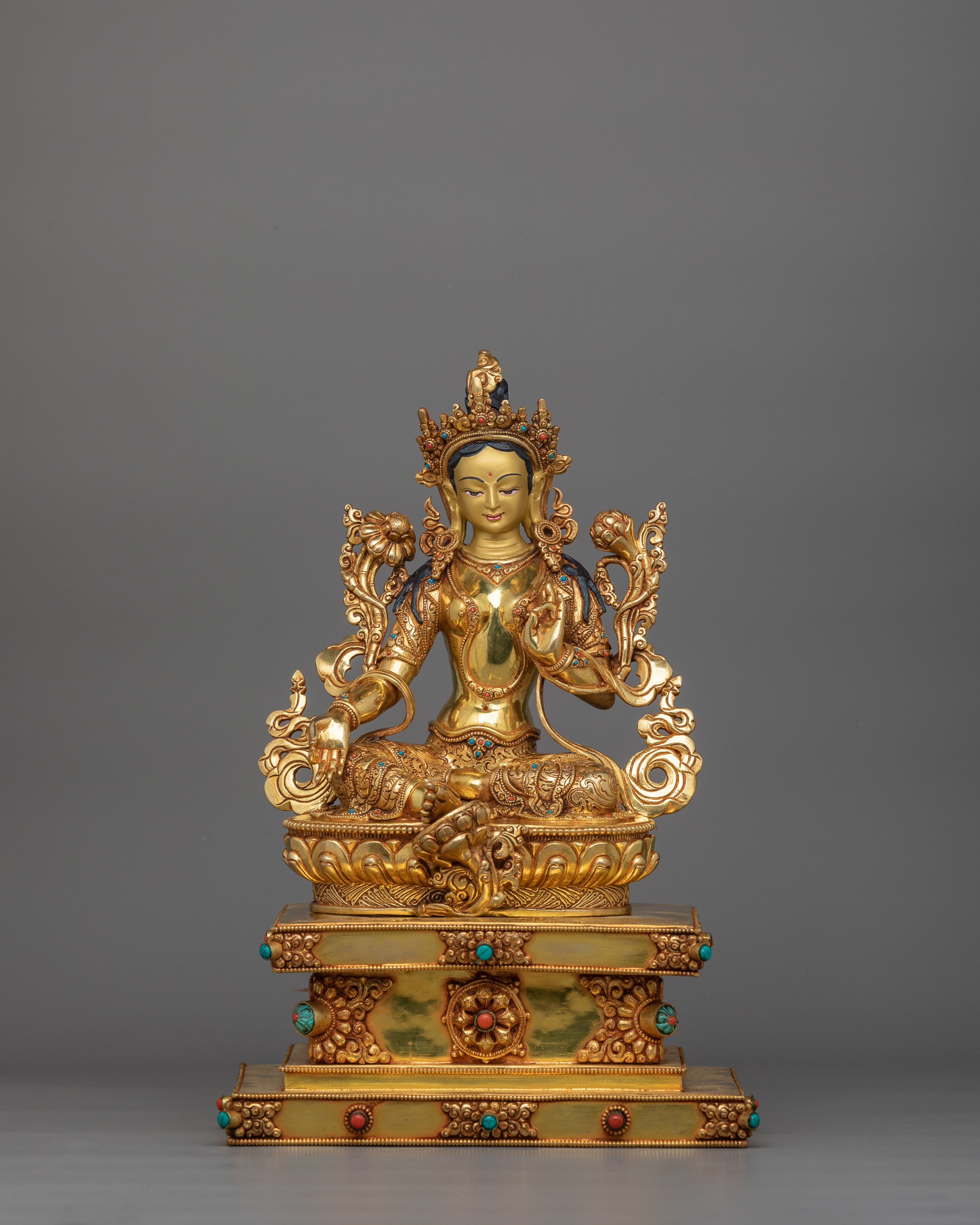 Handmade Statue of Syamatara Goddess of Swift Protection | Green Tara Figurine