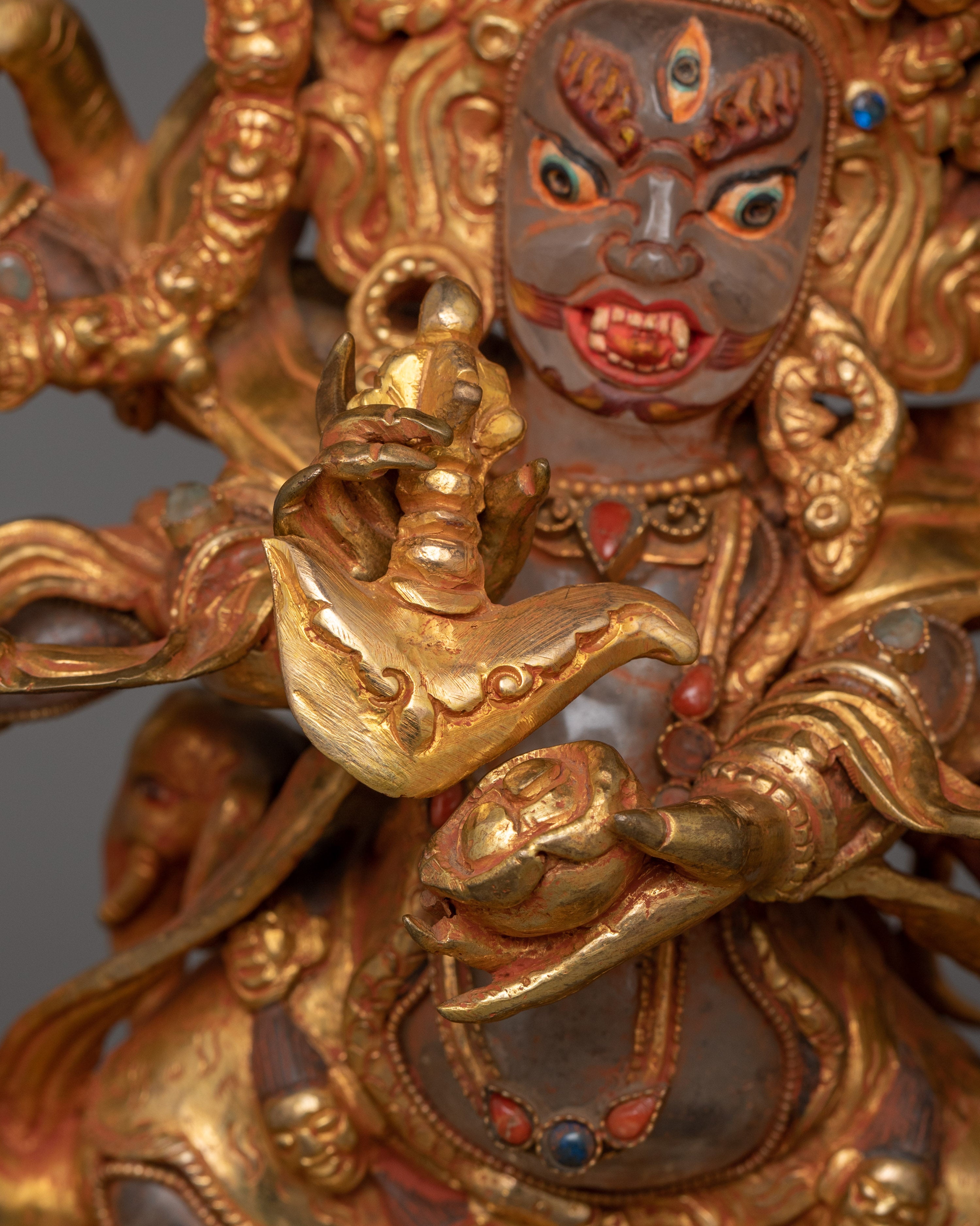 Six Armed Mahakala Wrathful Protector Deity Statue | Buddhist Deity of Dharma Protector