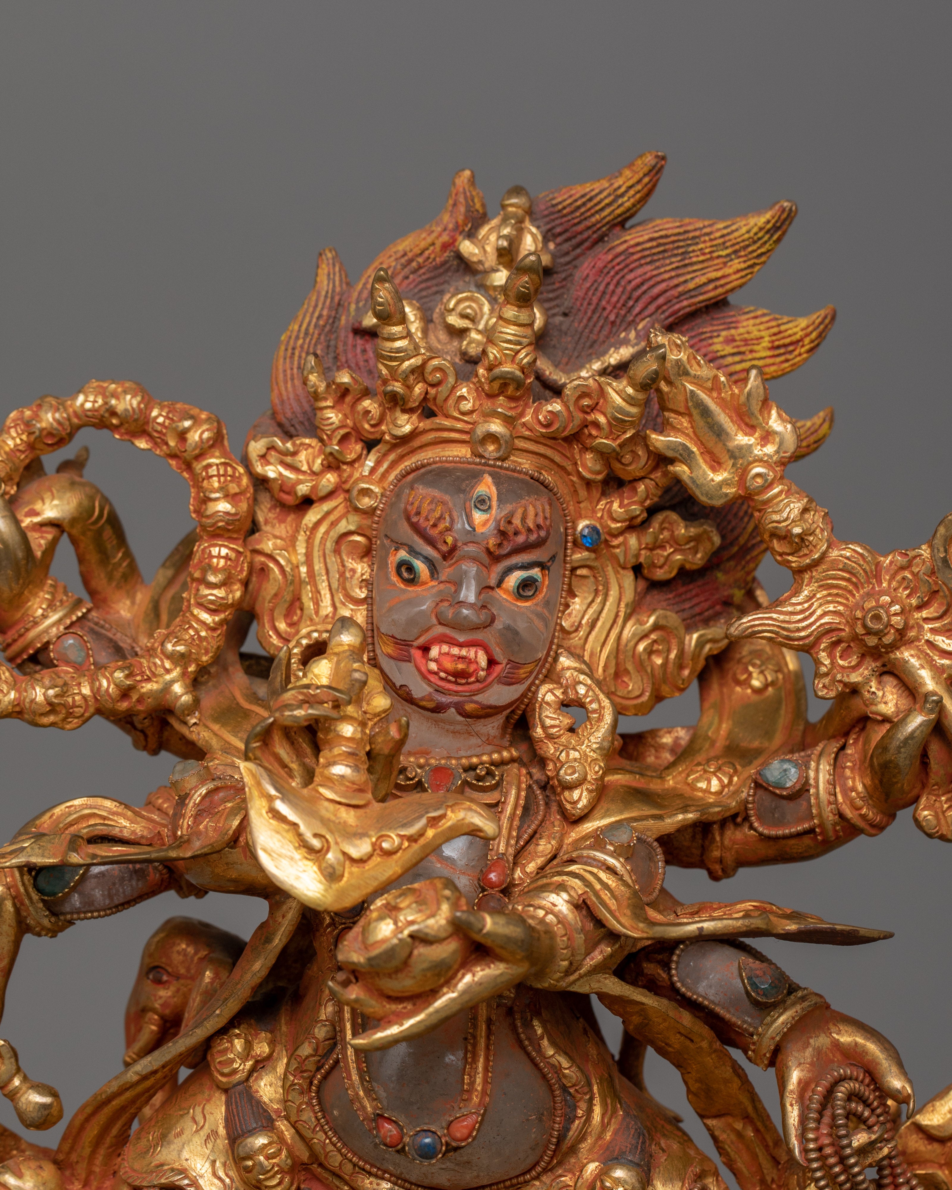 Six Armed Mahakala Wrathful Protector Deity Statue | Buddhist Deity of Dharma Protector