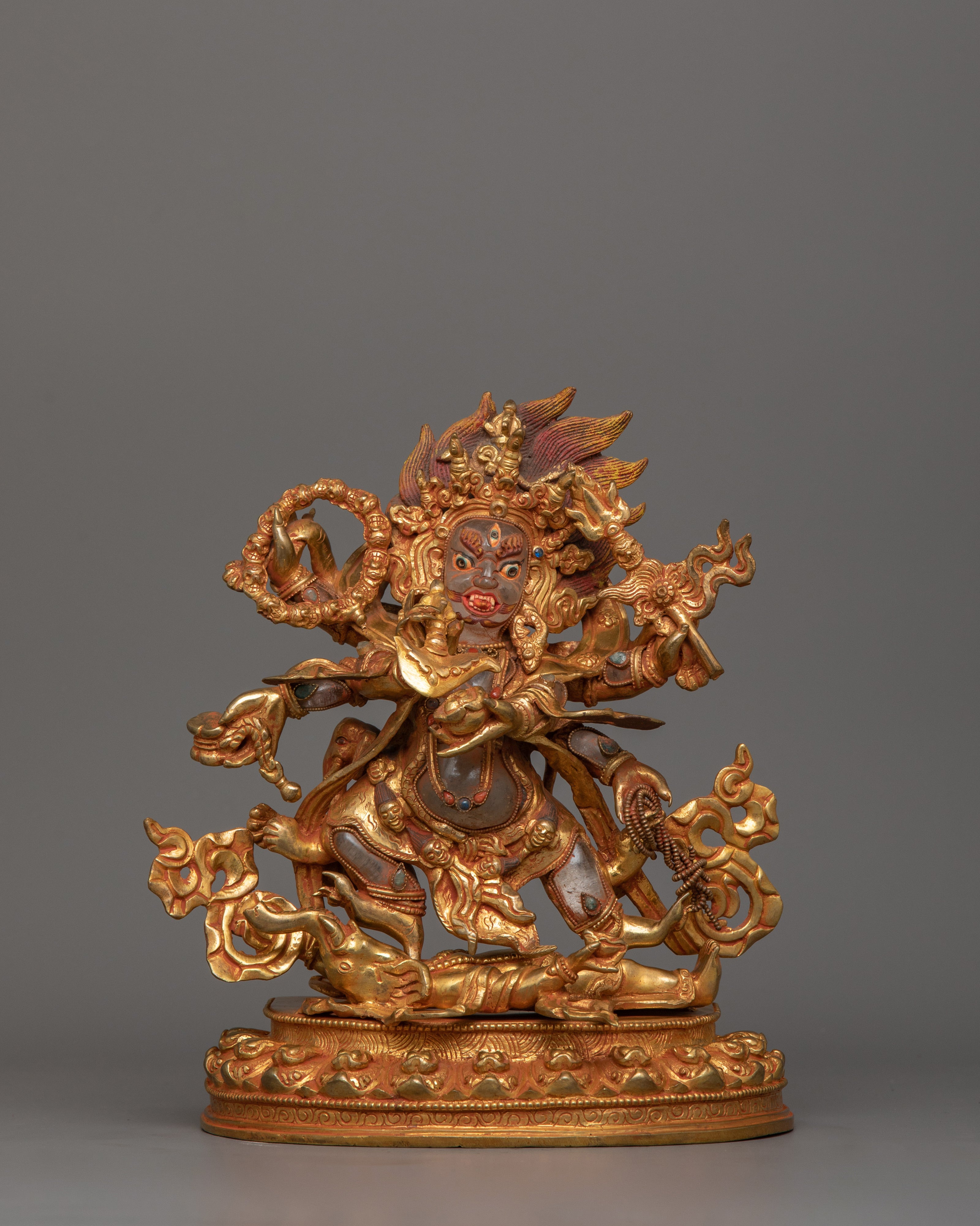 Six Armed Mahakala Wrathful Protector Deity Statue | Buddhist Deity of Dharma Protector