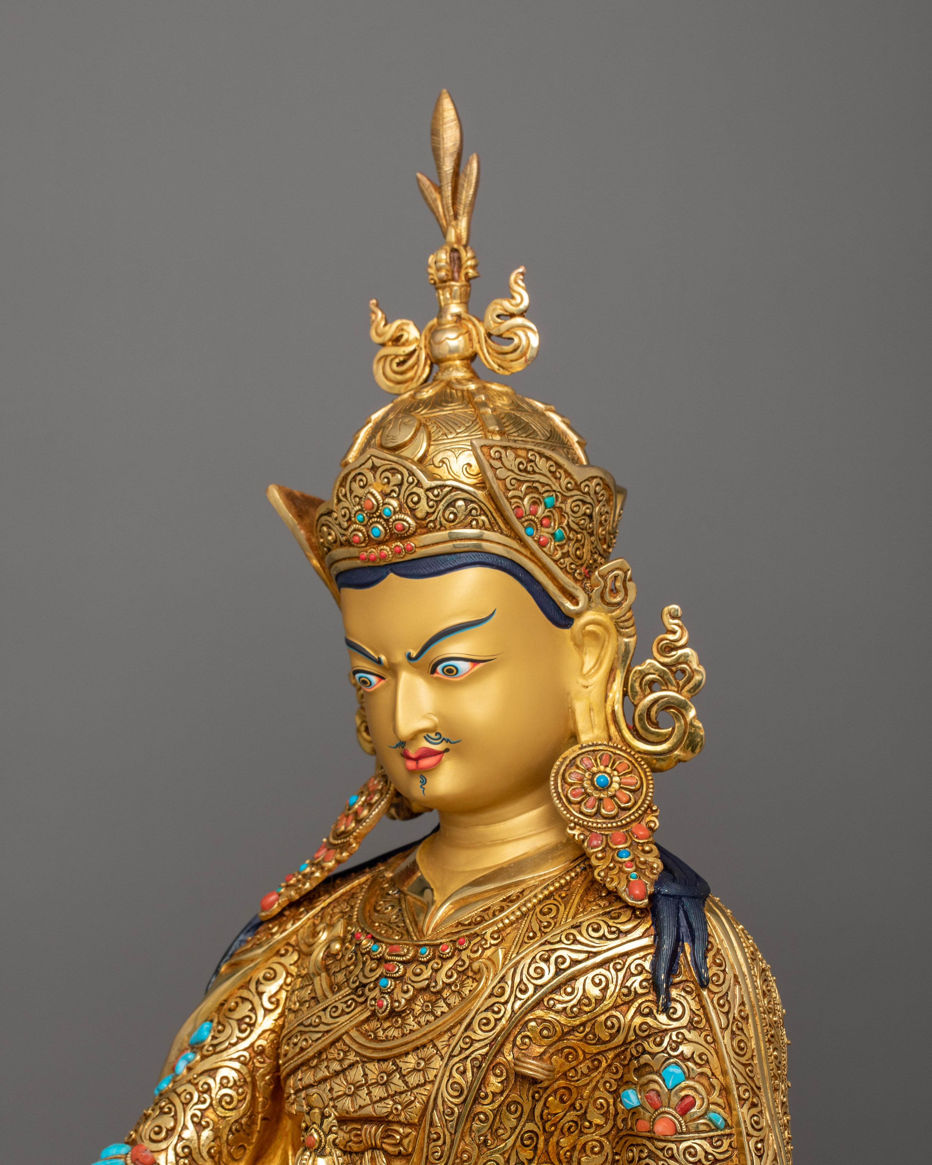 Lotus Born Master Padmasambhava Statue | Sacred 24K Gold Gilded Statue