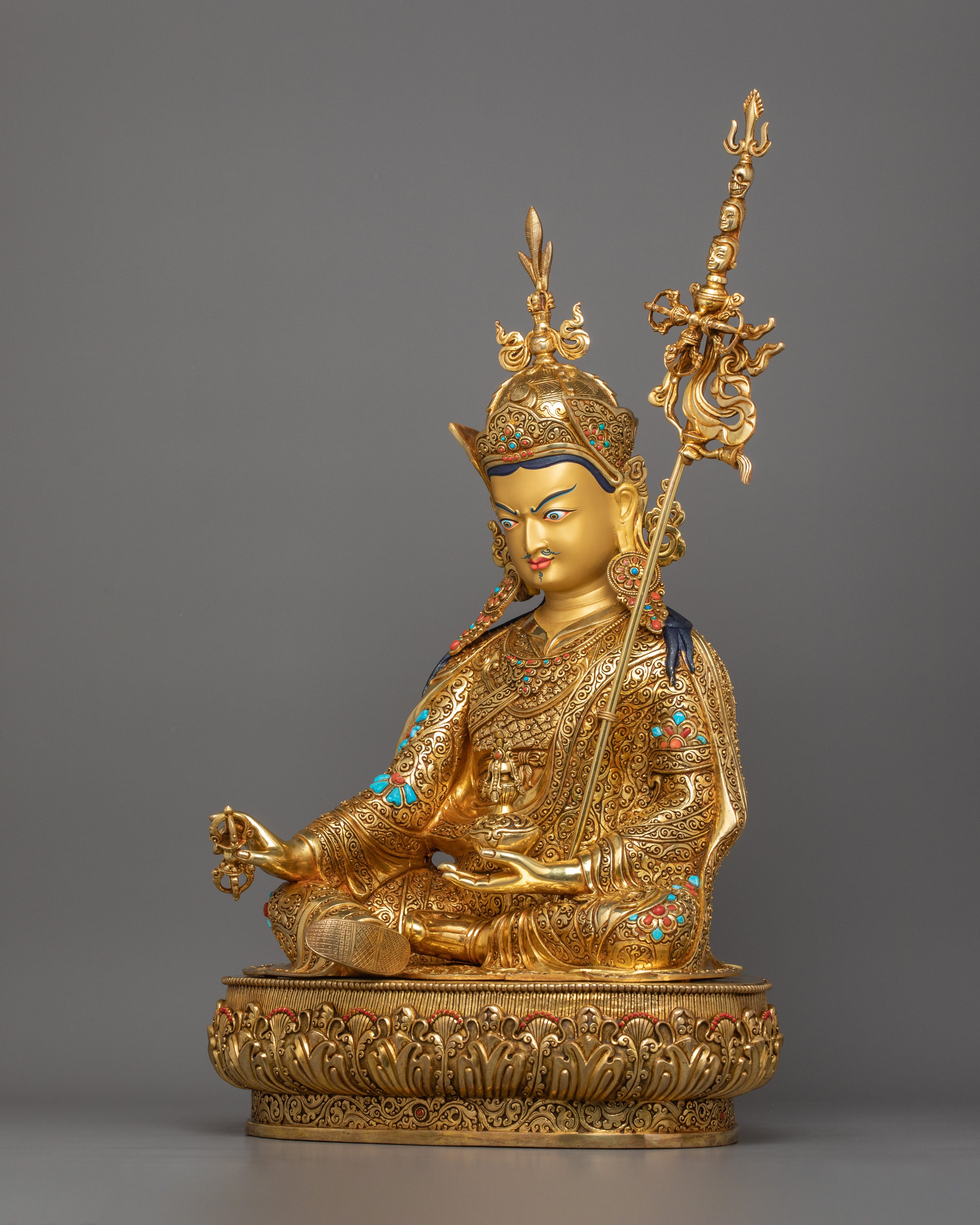 Lotus Born Master Padmasambhava Statue | Sacred 24K Gold Gilded Statue