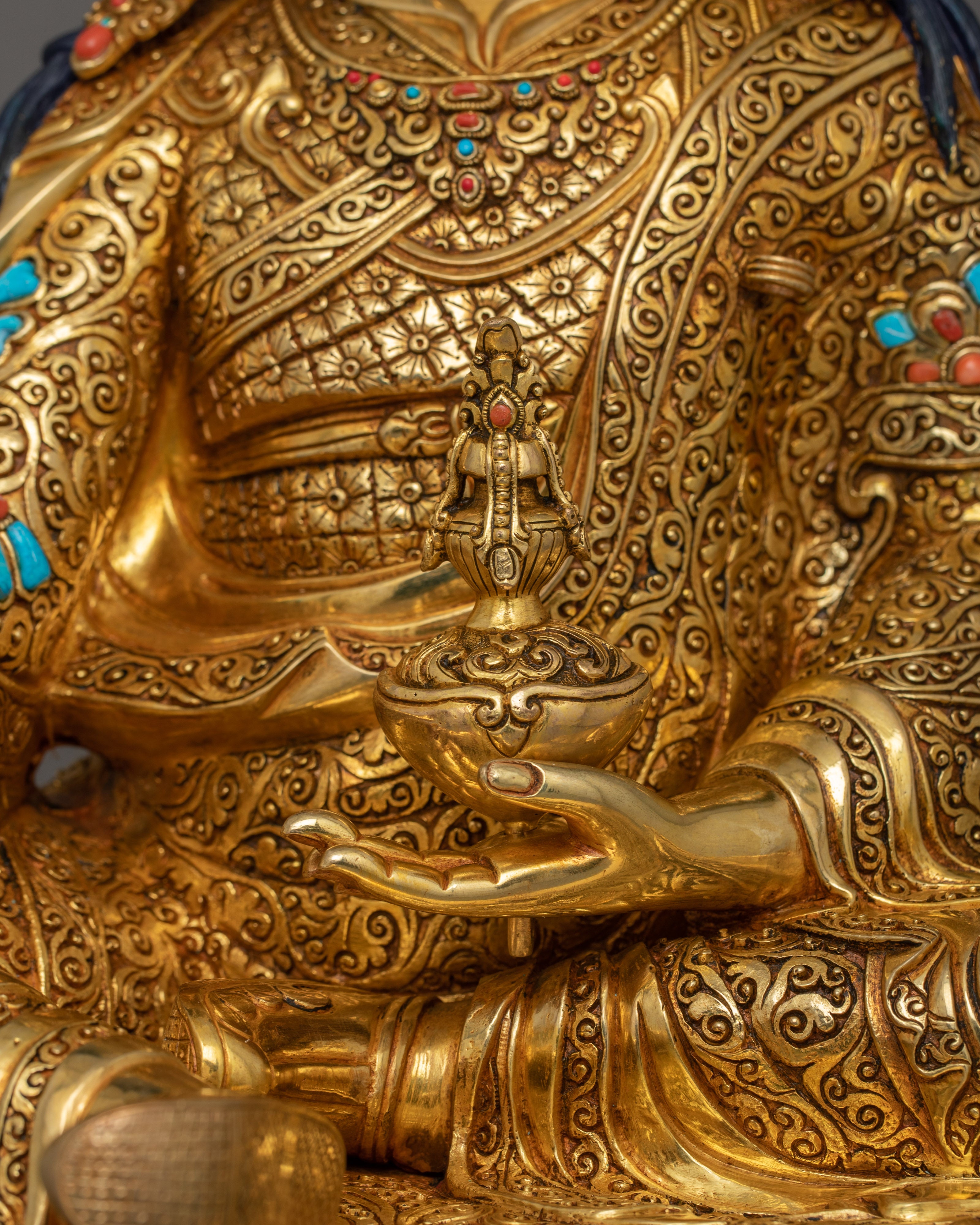 Lotus Born Master Padmasambhava Statue | Sacred 24K Gold Gilded Statue