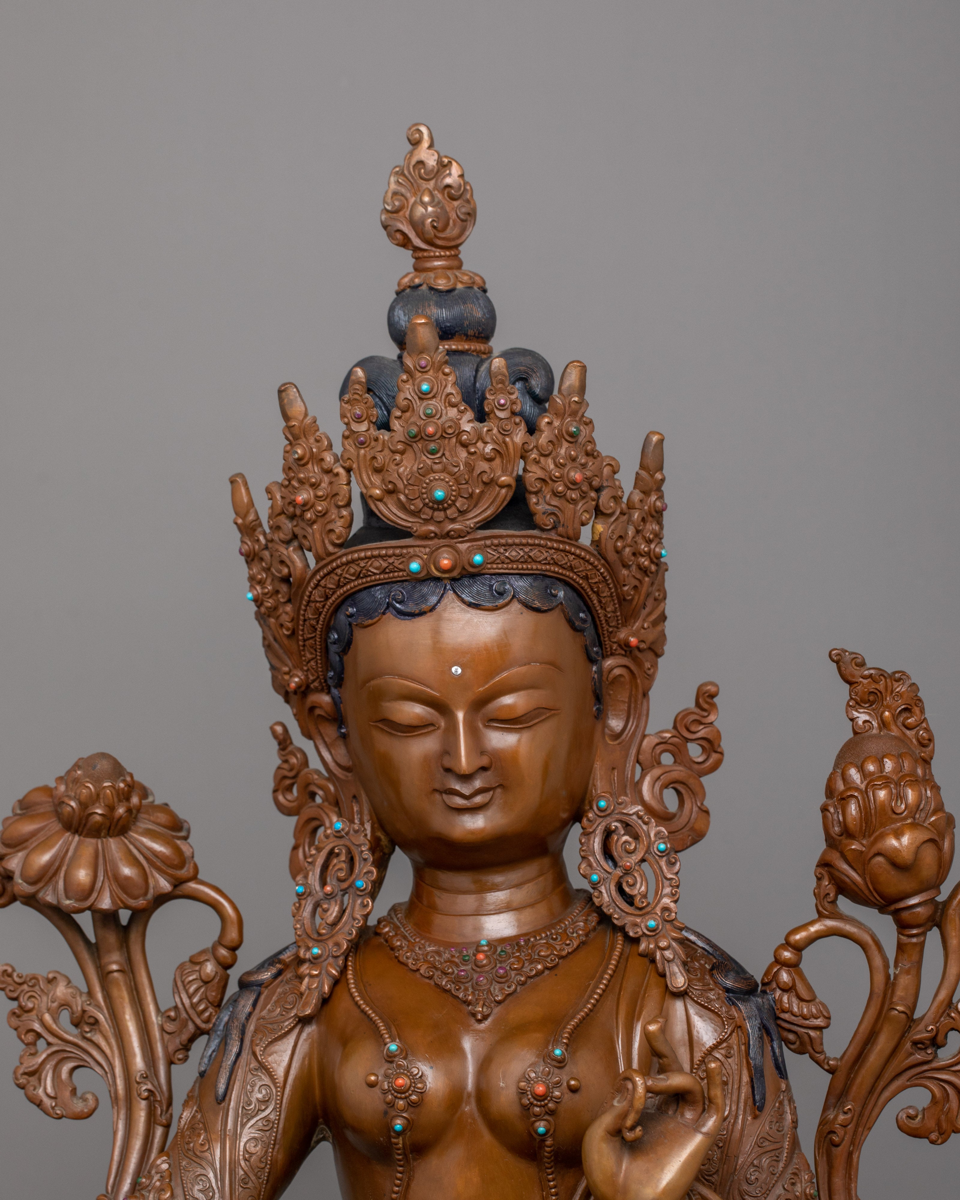 Female Bodhisattva Syamatara Sculpture | Himalayan Goddess Green Tara