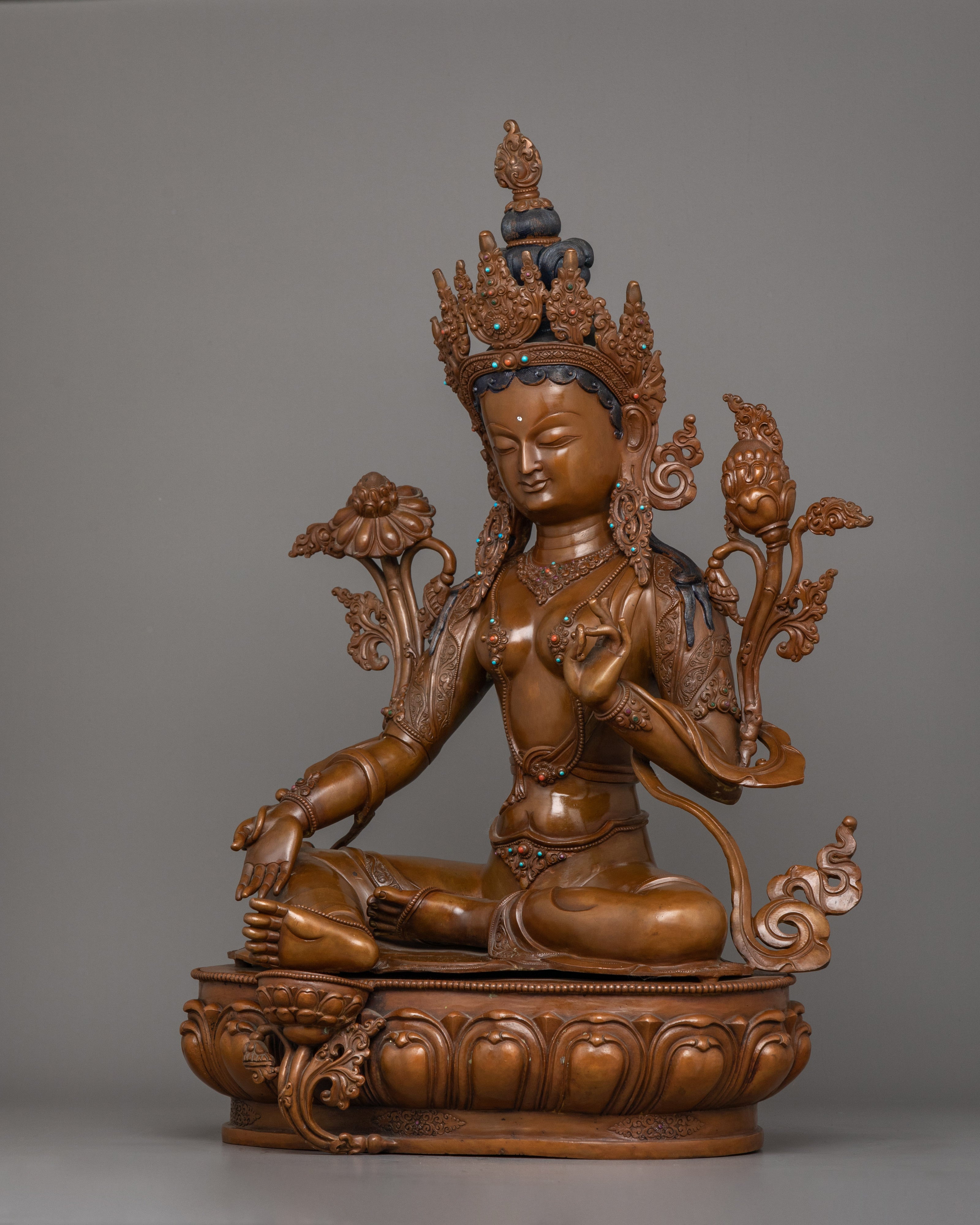 Female Bodhisattva Syamatara Sculpture | Himalayan Goddess Green Tara