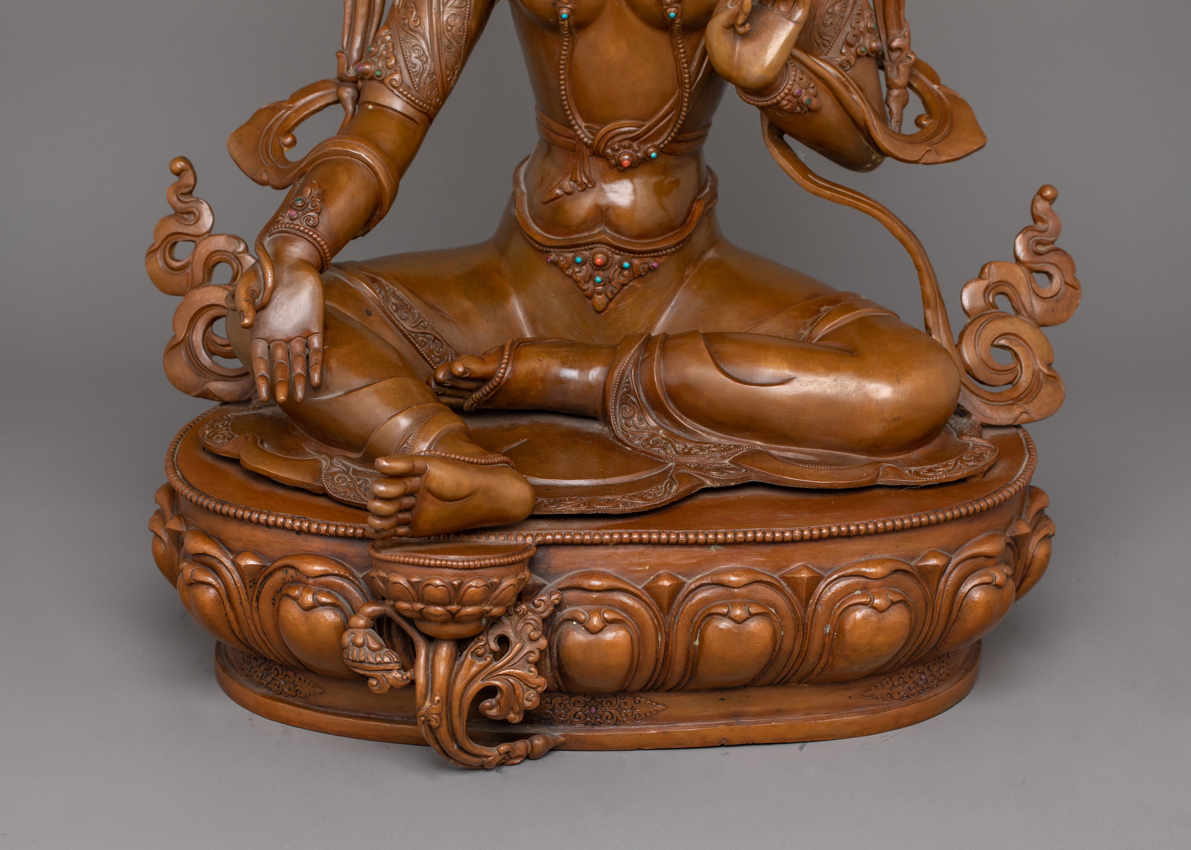 Female Bodhisattva Syamatara Sculpture | Himalayan Goddess Green Tara