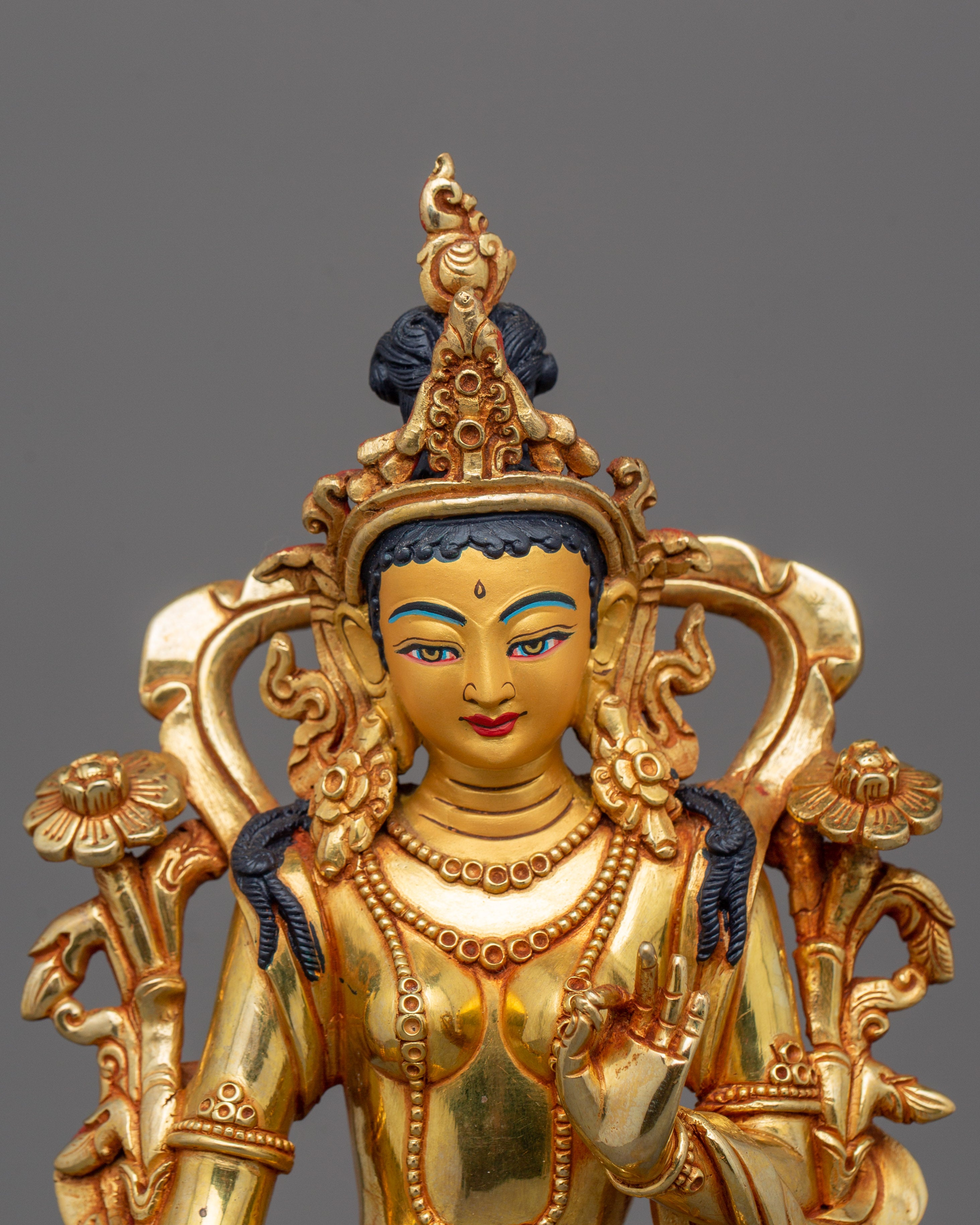 Syamatara Enlightened Female Buddha Sculpture | Goddess Green Tara Statue