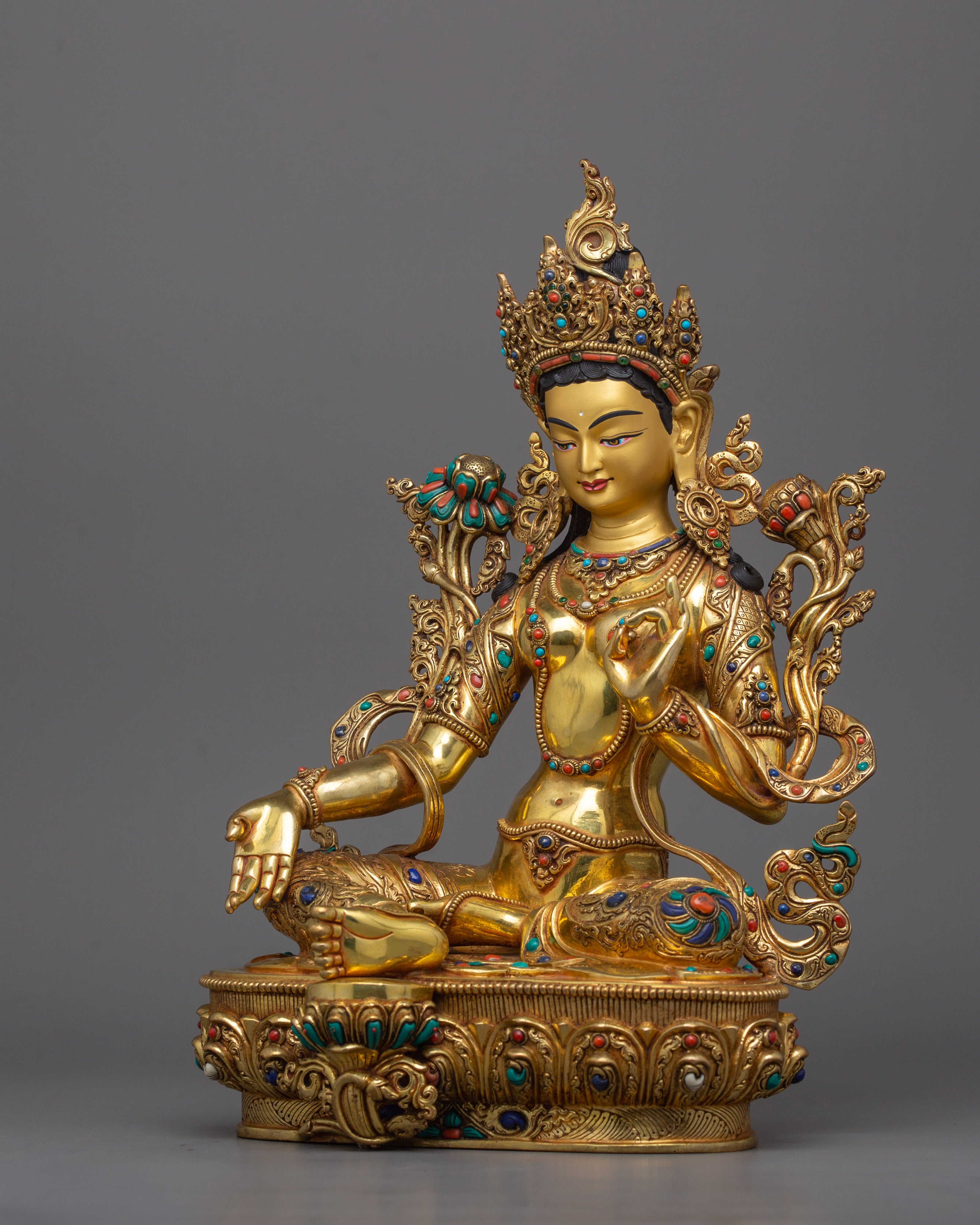 14 Inches Handmade Green Tara Statue | Mother of all Buddha