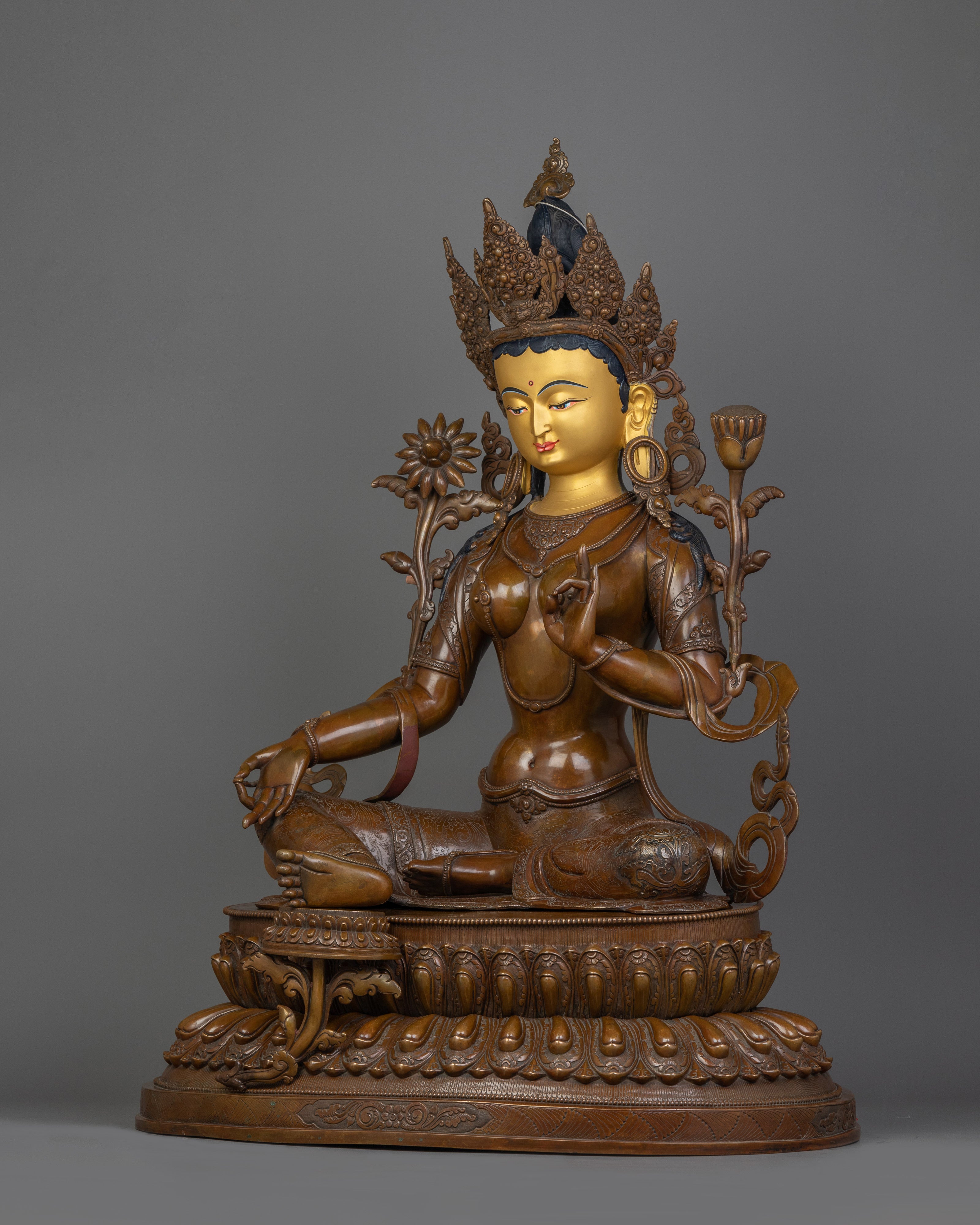 Oxidized Green Tara Sculpture | Goddess Shyamatara Statue