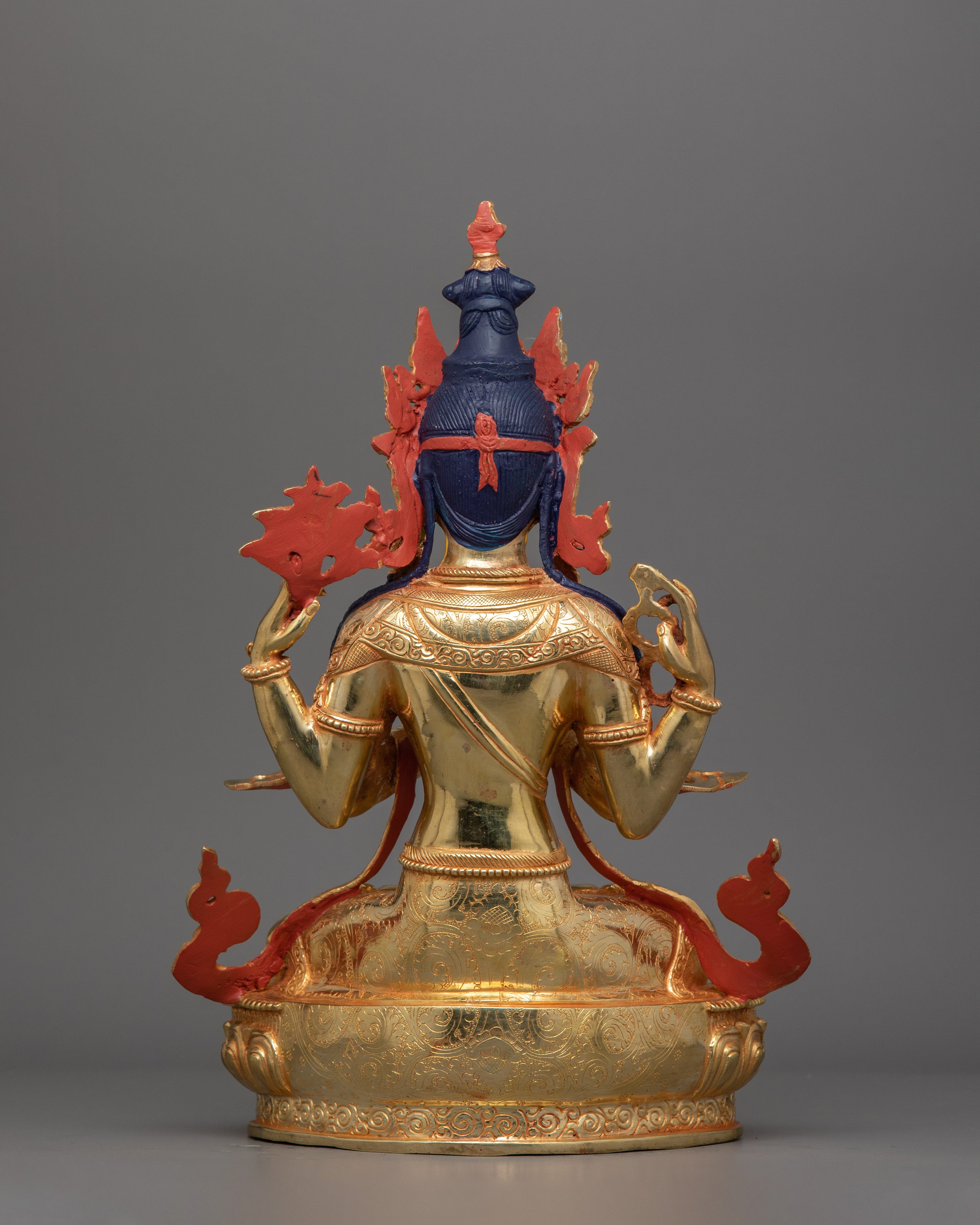13.2 Inches Gold Gilded Chenrezig Statue | Symbol of compassion and enlightenment