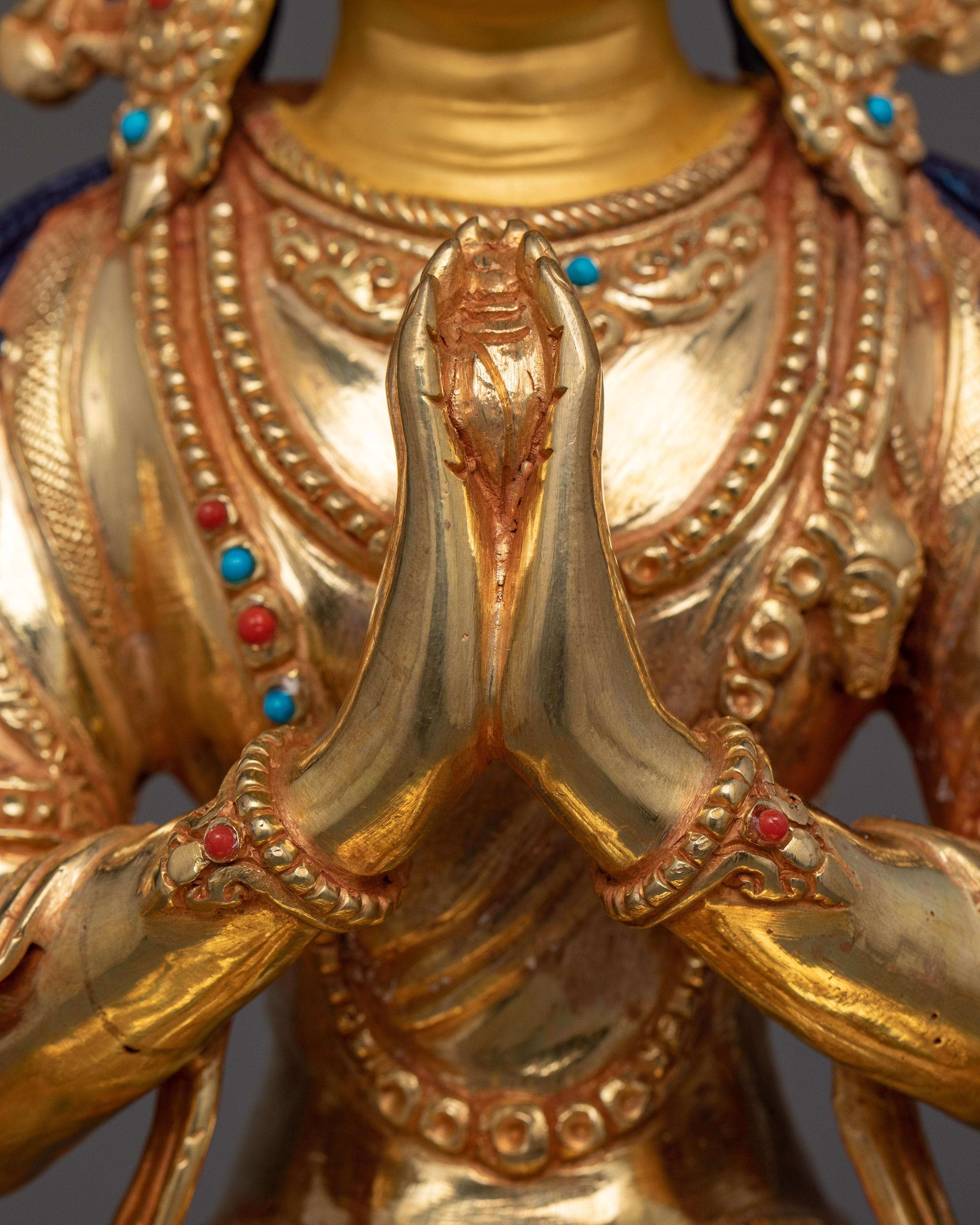 13.2 Inches Gold Gilded Chenrezig Statue | Symbol of compassion and enlightenment