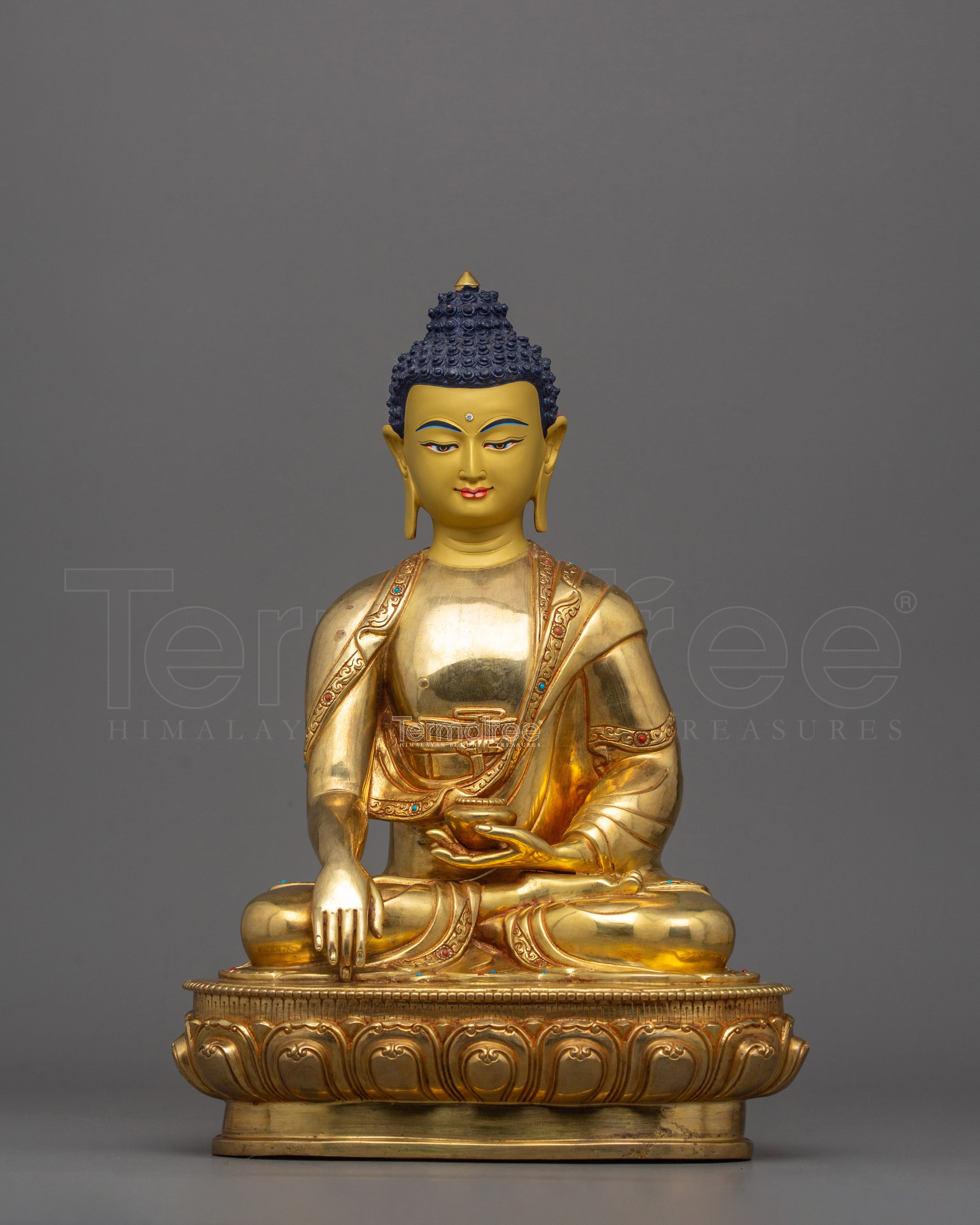 Historical Gautama Buddha Figurine | 24K Gold Gilded Shakyamuni Buddha Sculpture