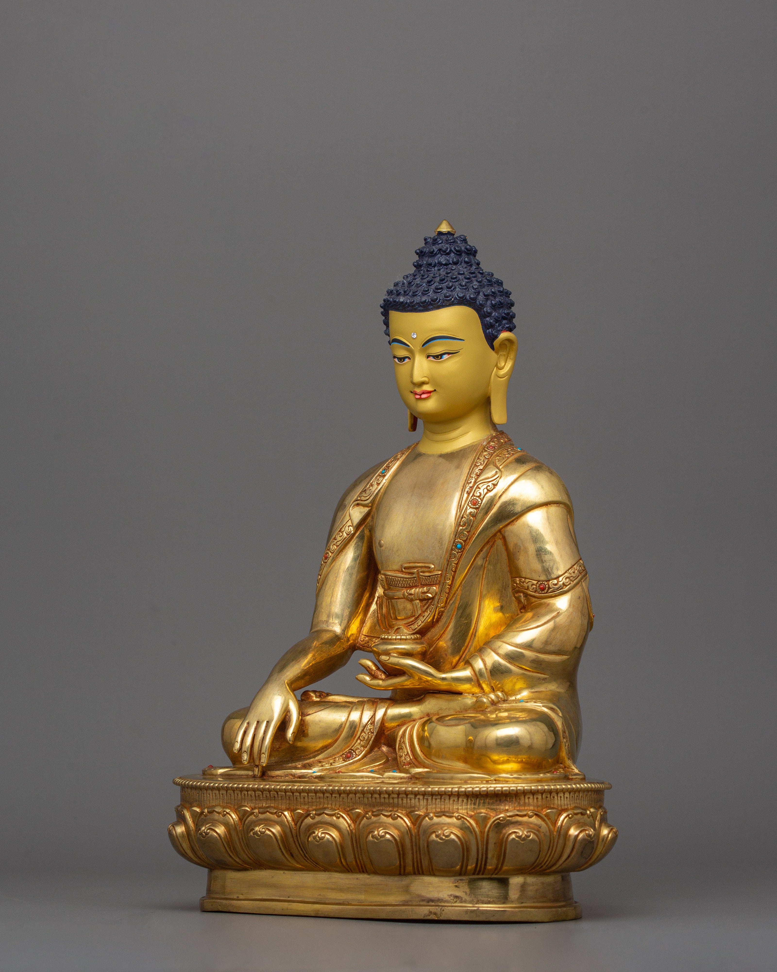 Historical Gautama Buddha Figurine | 24K Gold Gilded Shakyamuni Buddha Sculpture