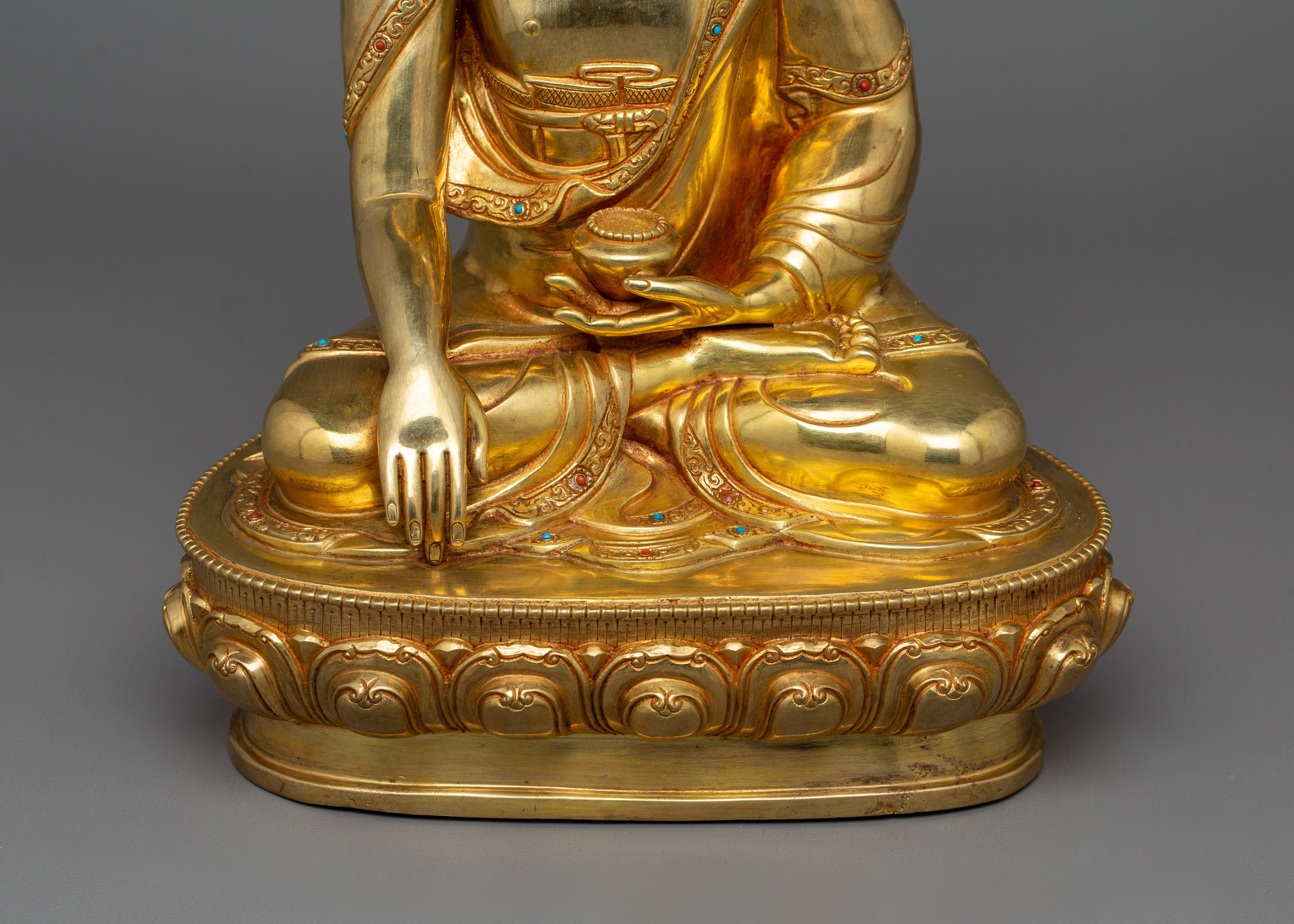 Historical Gautama Buddha Figurine | 24K Gold Gilded Shakyamuni Buddha Sculpture
