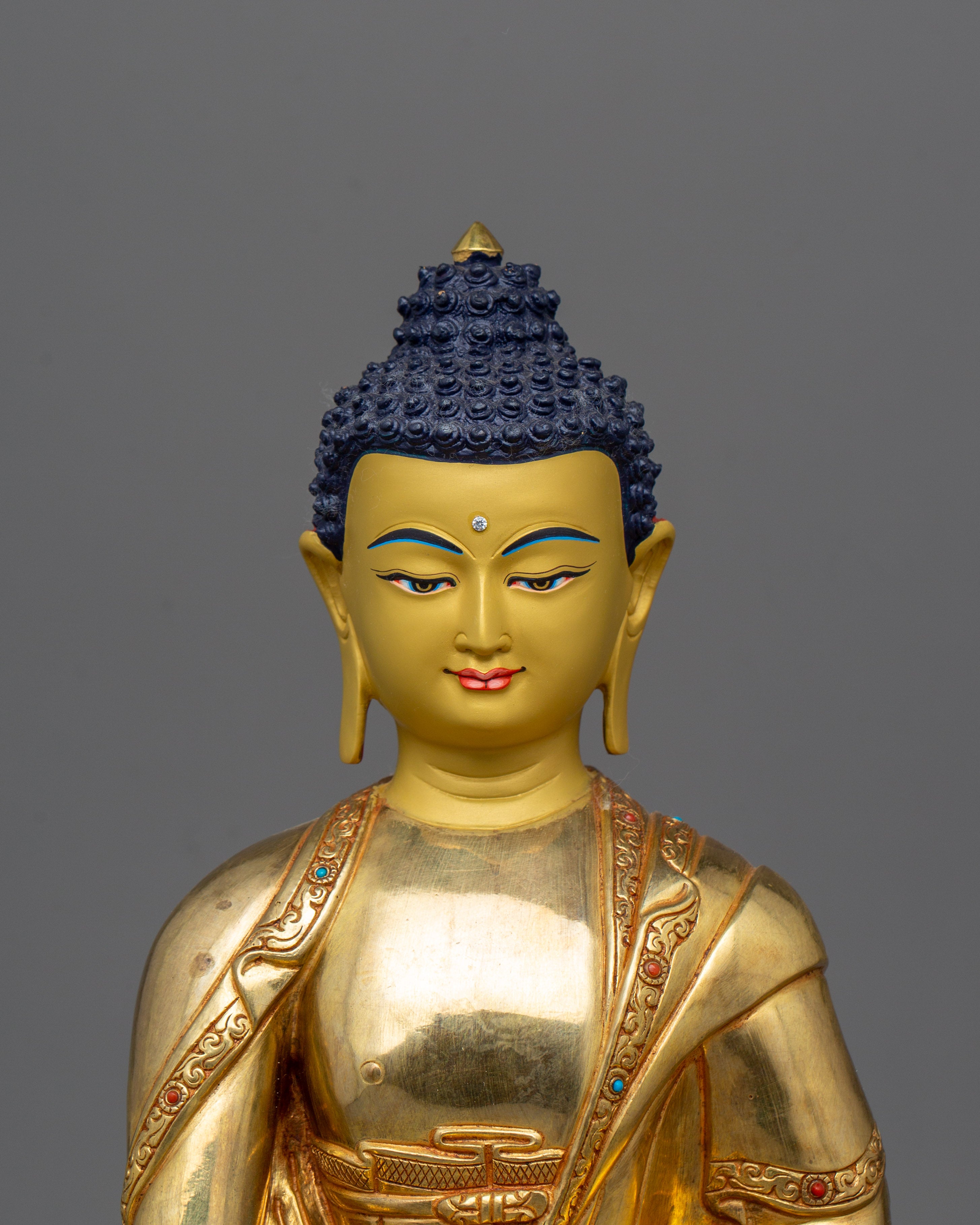 Historical Gautama Buddha Figurine | 24K Gold Gilded Shakyamuni Buddha Sculpture