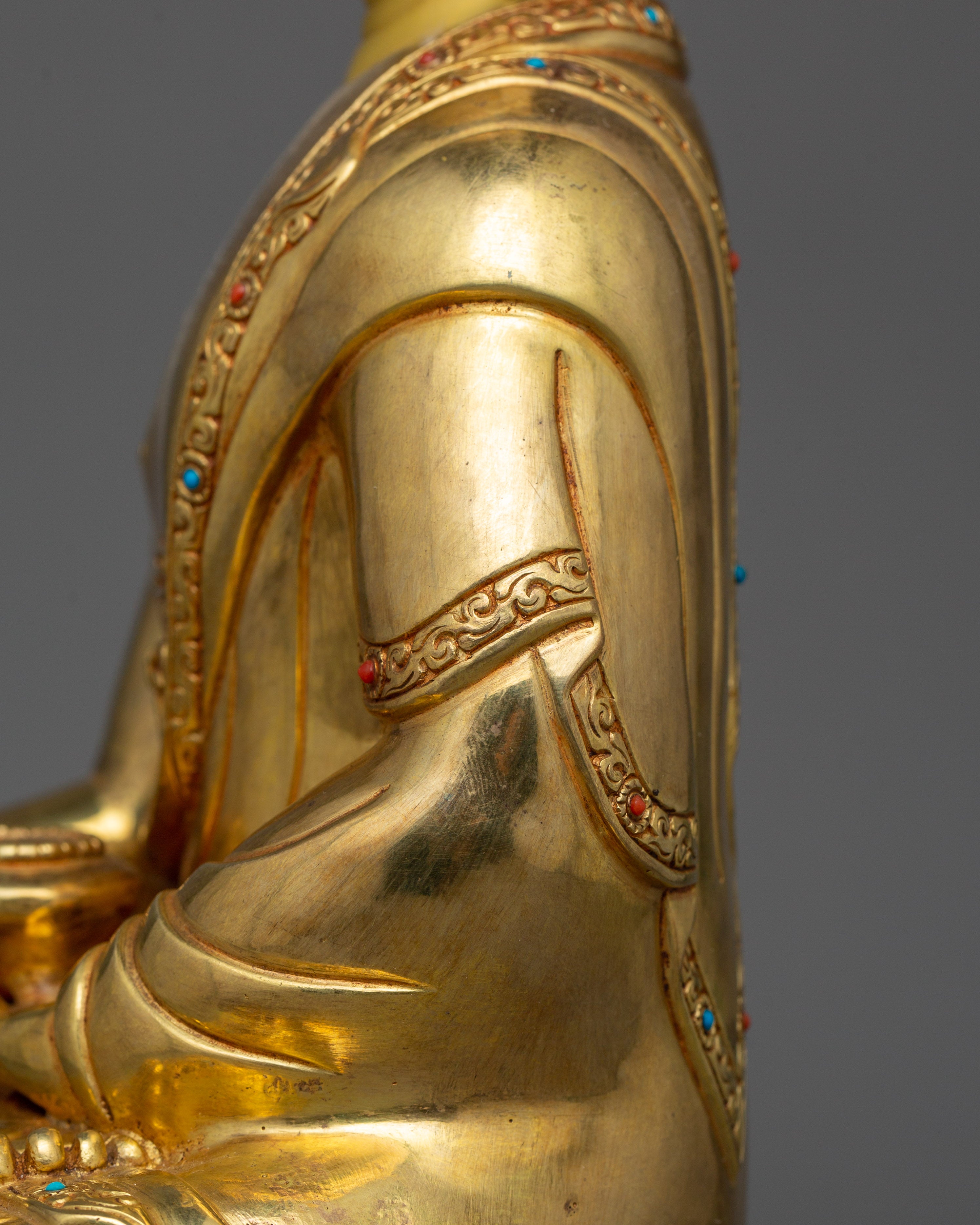 Historical Gautama Buddha Figurine | 24K Gold Gilded Shakyamuni Buddha Sculpture