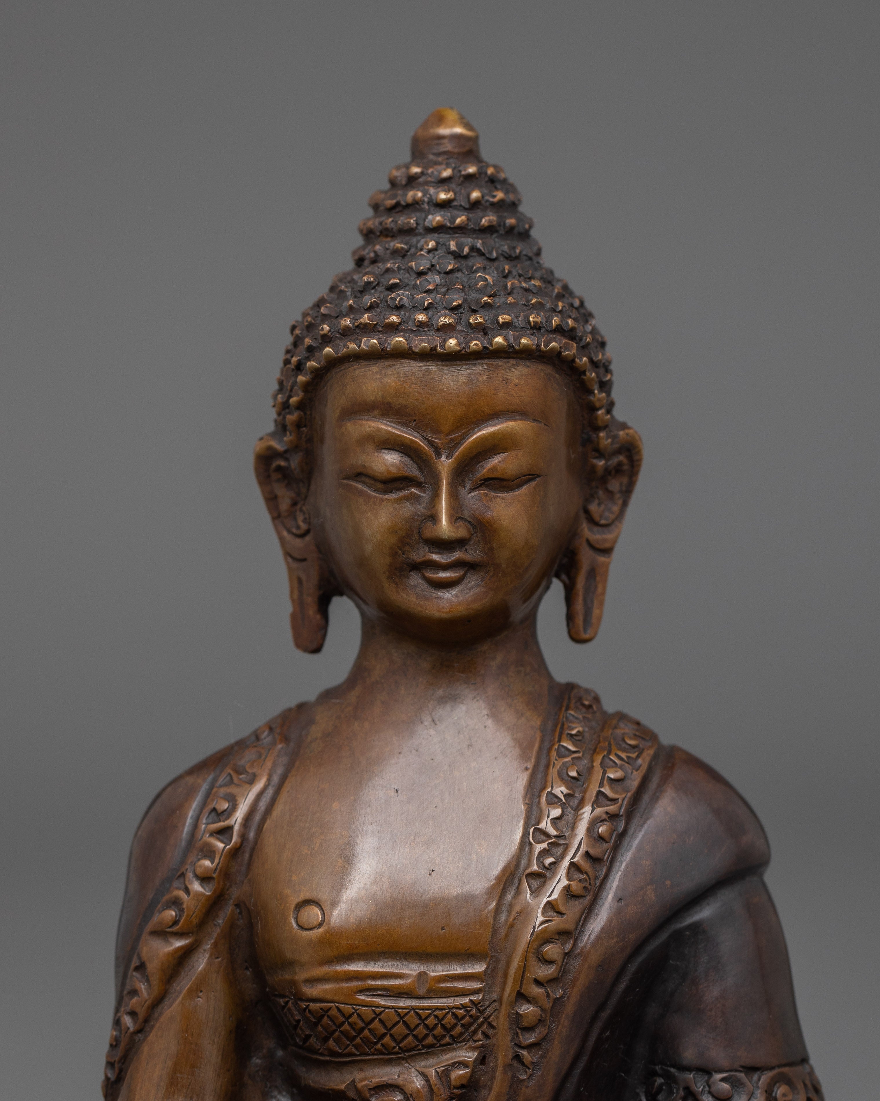 Oxidized Copper Shakyamuni Buddha Figurine | Tibetan Buddhism Sacred Decor