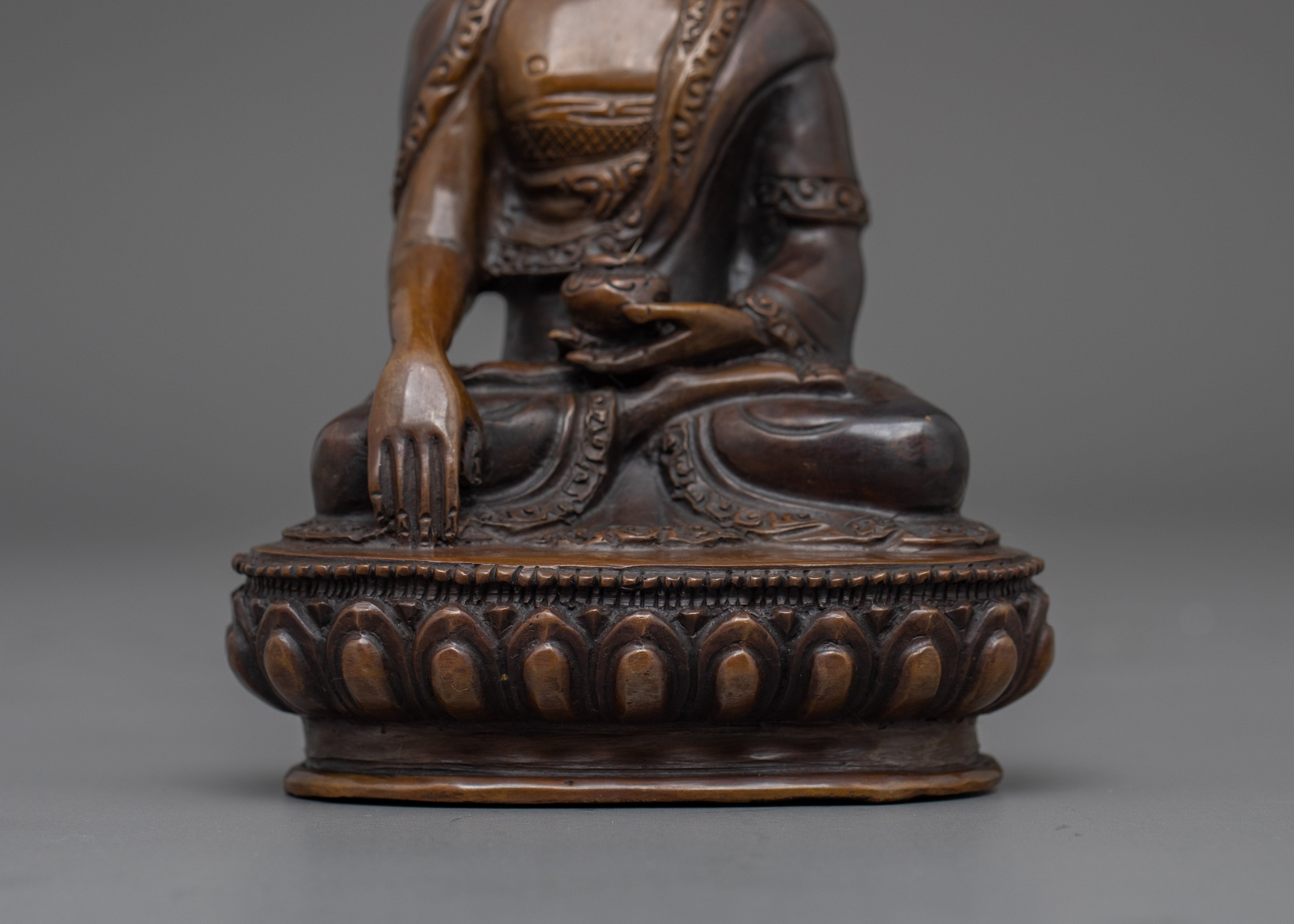 Oxidized Copper Shakyamuni Buddha Figurine | Tibetan Buddhism Sacred Decor