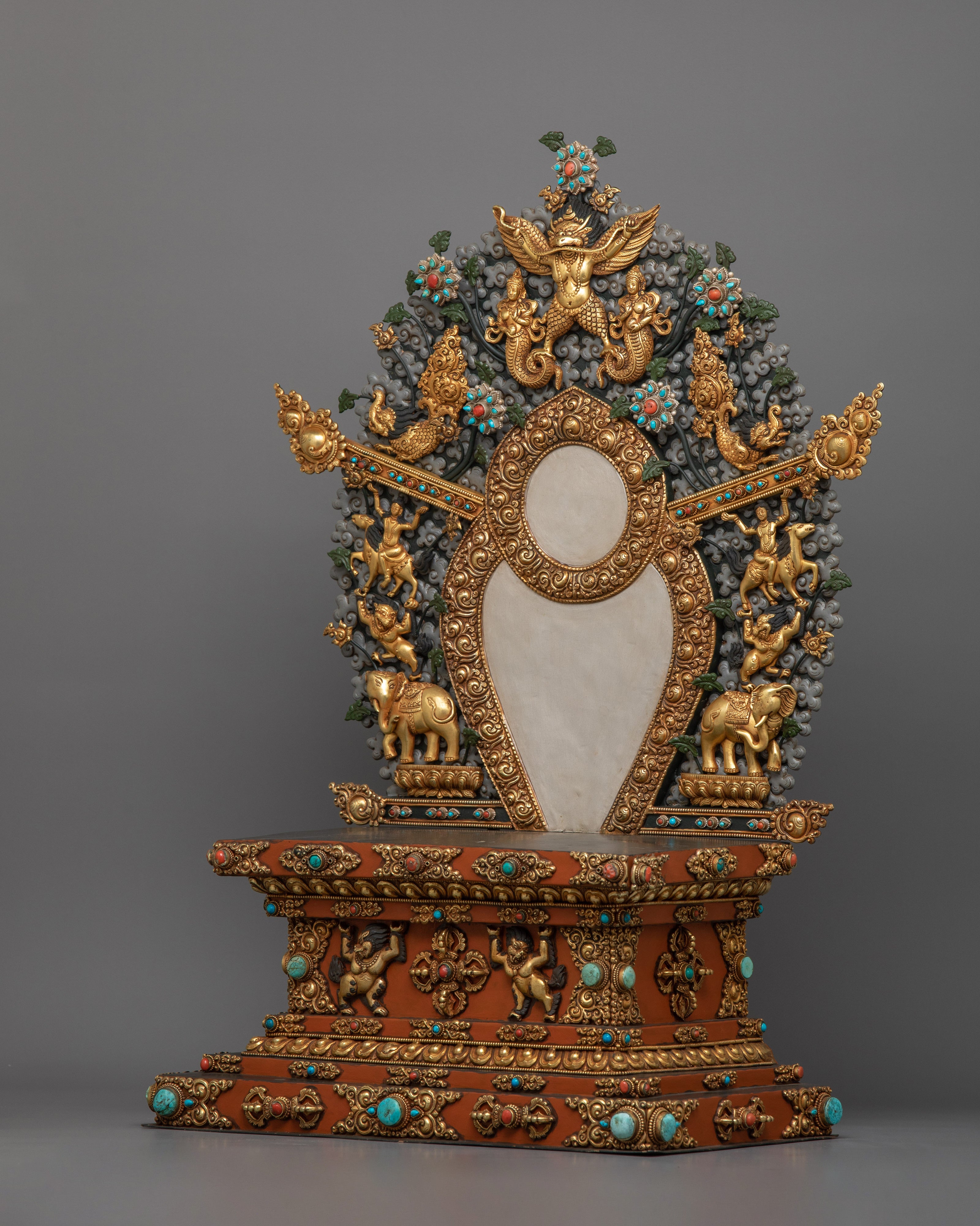 Hand Carved Gemstones Throne For Statue | Symbol of Reverence and Divinity