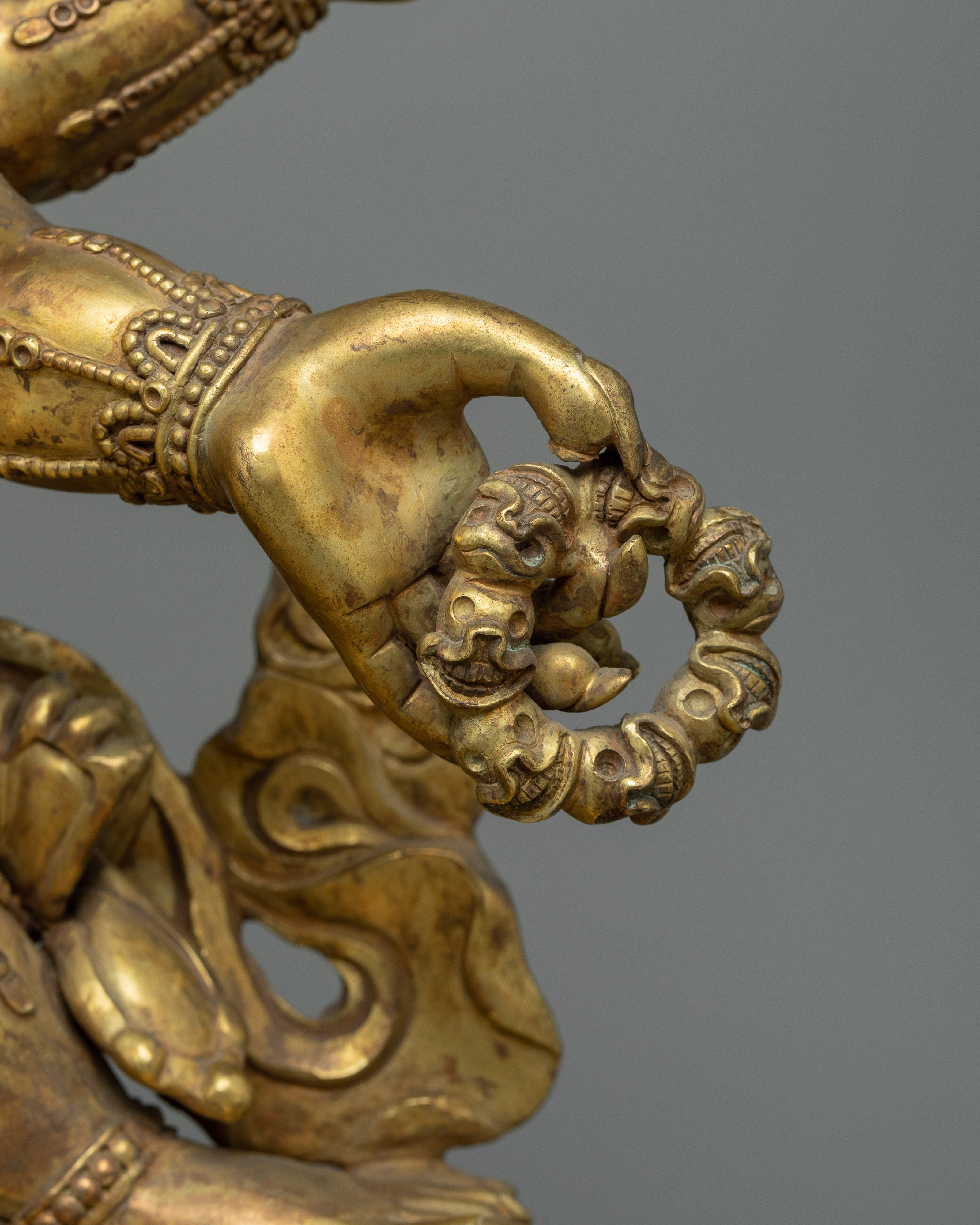 Traditionally Hand-carved Six-Armed Mahakala Figure | Buddhist Guardian of Dharma Statue