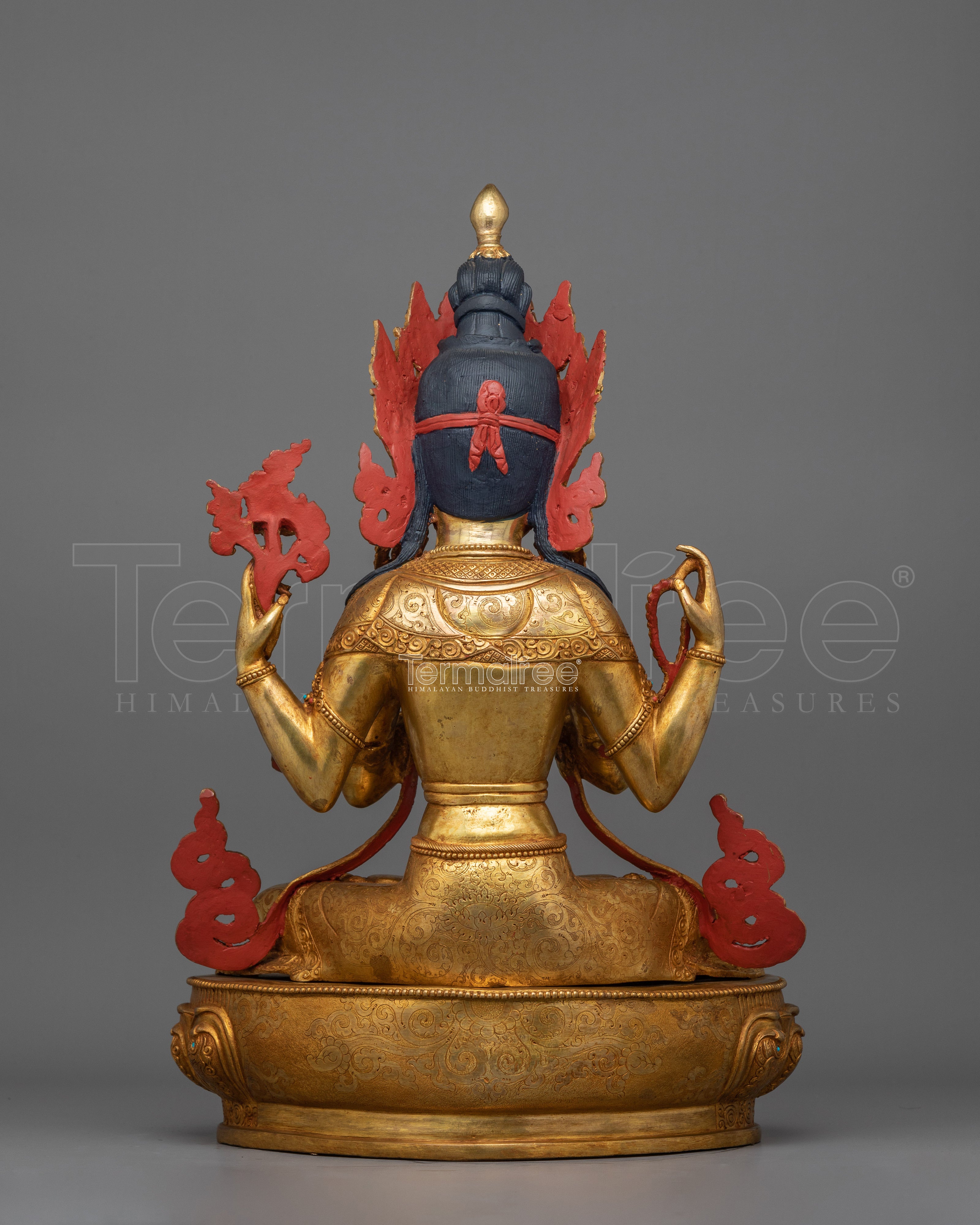 Tibetan Four Armed Handcrafted Chenrezig Statue | Bodhisattva Deity of Compassion