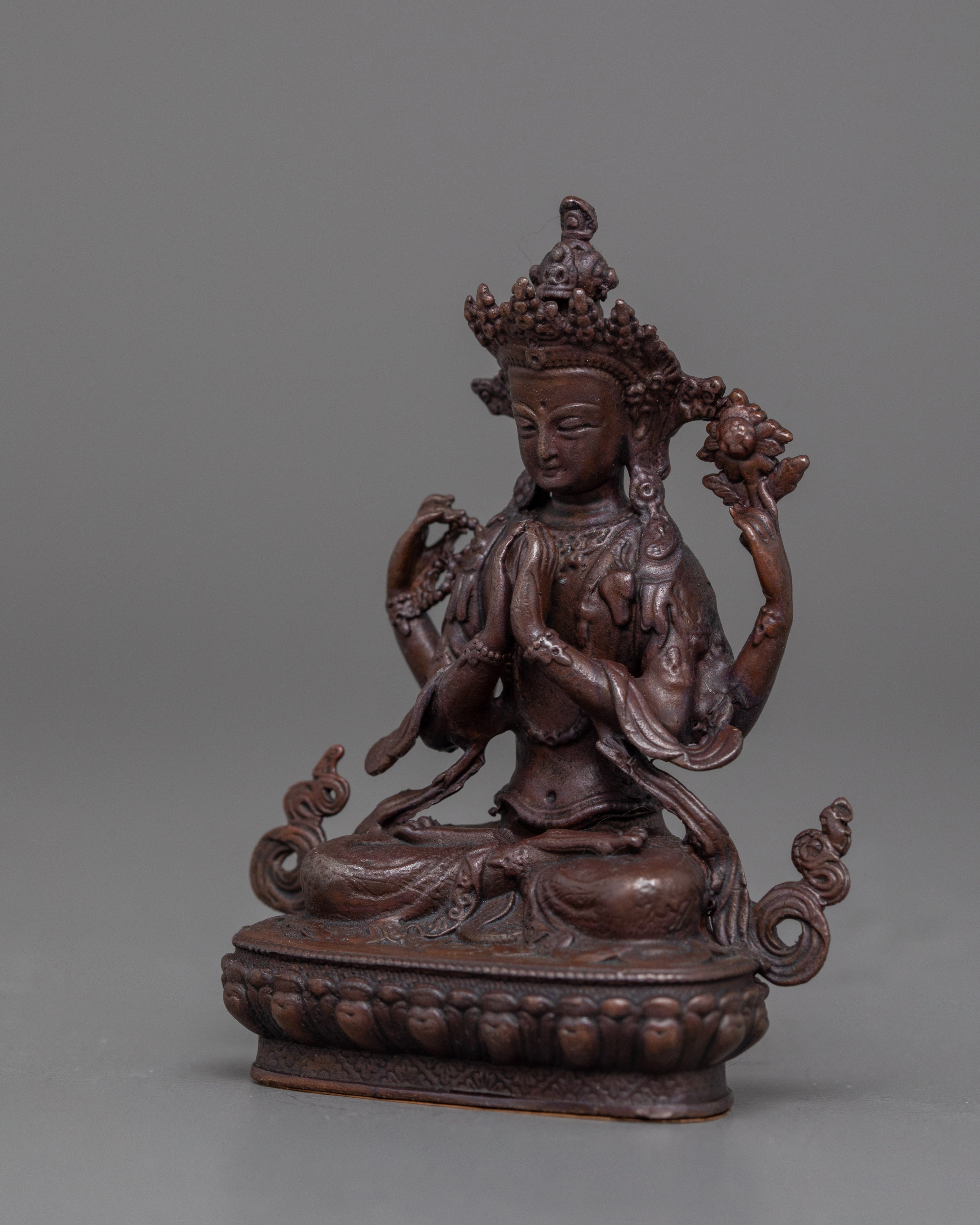 2.8 Inch Chenrezig Buddhist Deity Statue | The Bodhisattva of Compassion in Tibetan Buddhism